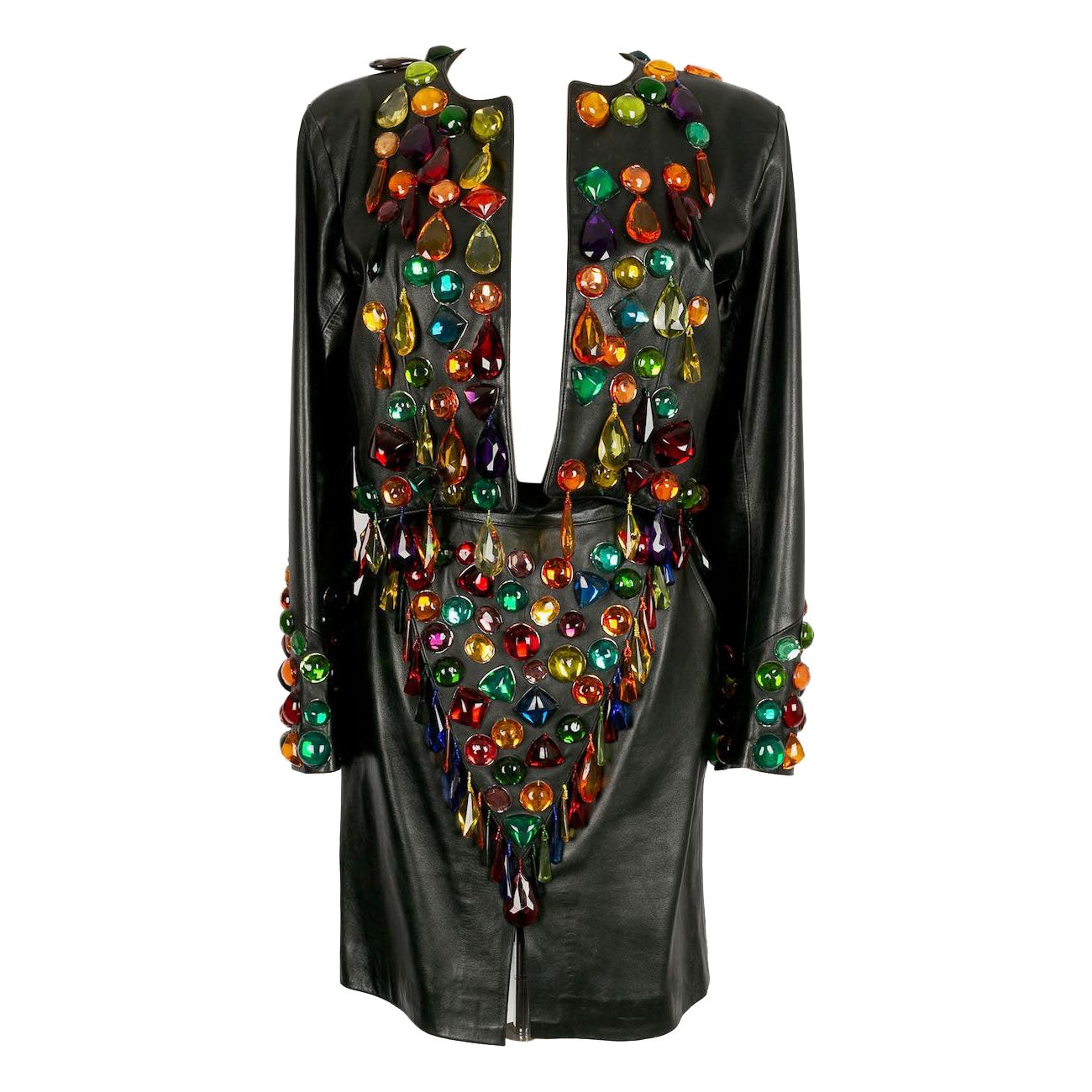Yves Saint Laurent Traje de cuero con borlas, 1990