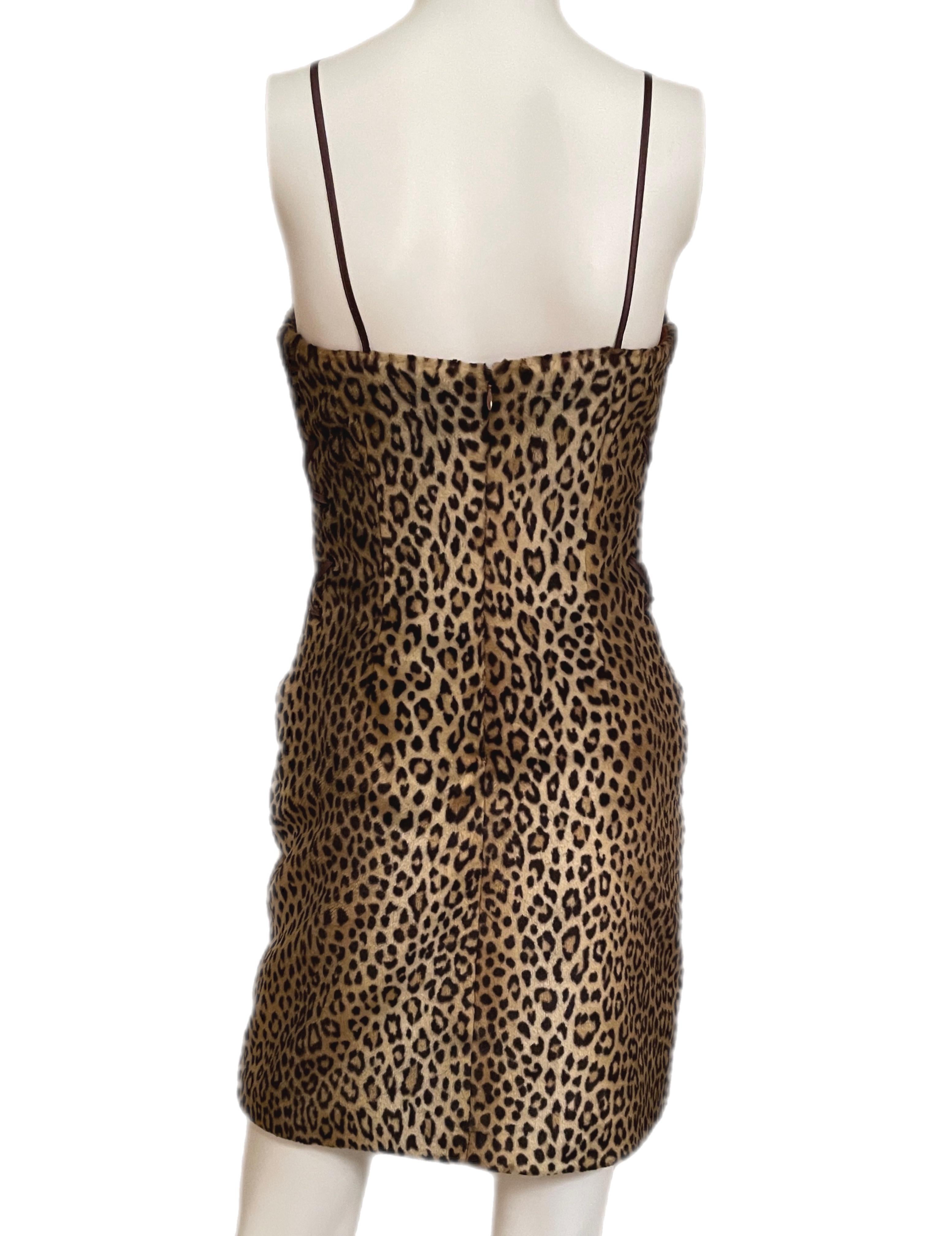 YVES SAINT LAURENT leopard corset lace up mini dress vintage In Excellent Condition In Leonardo, NJ