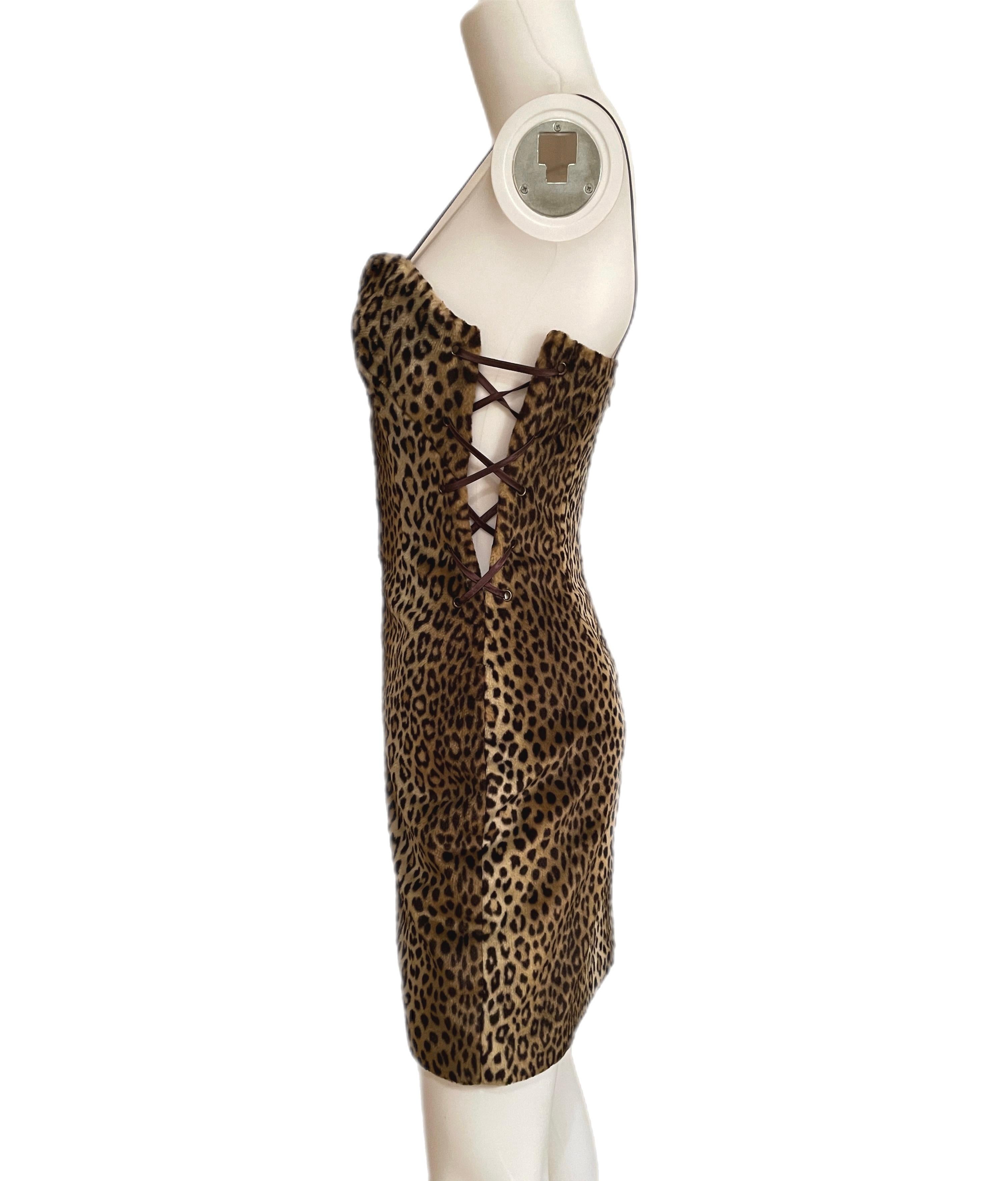 Women's YVES SAINT LAURENT leopard corset lace up mini dress vintage