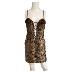YVES SAINT LAURENT leopard corset lace up mini dress vintage