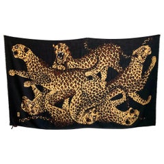 Yves Saint Laurent Leopard Motif Scarf Oversized Shawl Silk Wool Blend YSL 84in