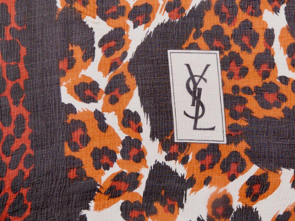 Brown Yves Saint Laurent Leopard Print Chiffon Scarf