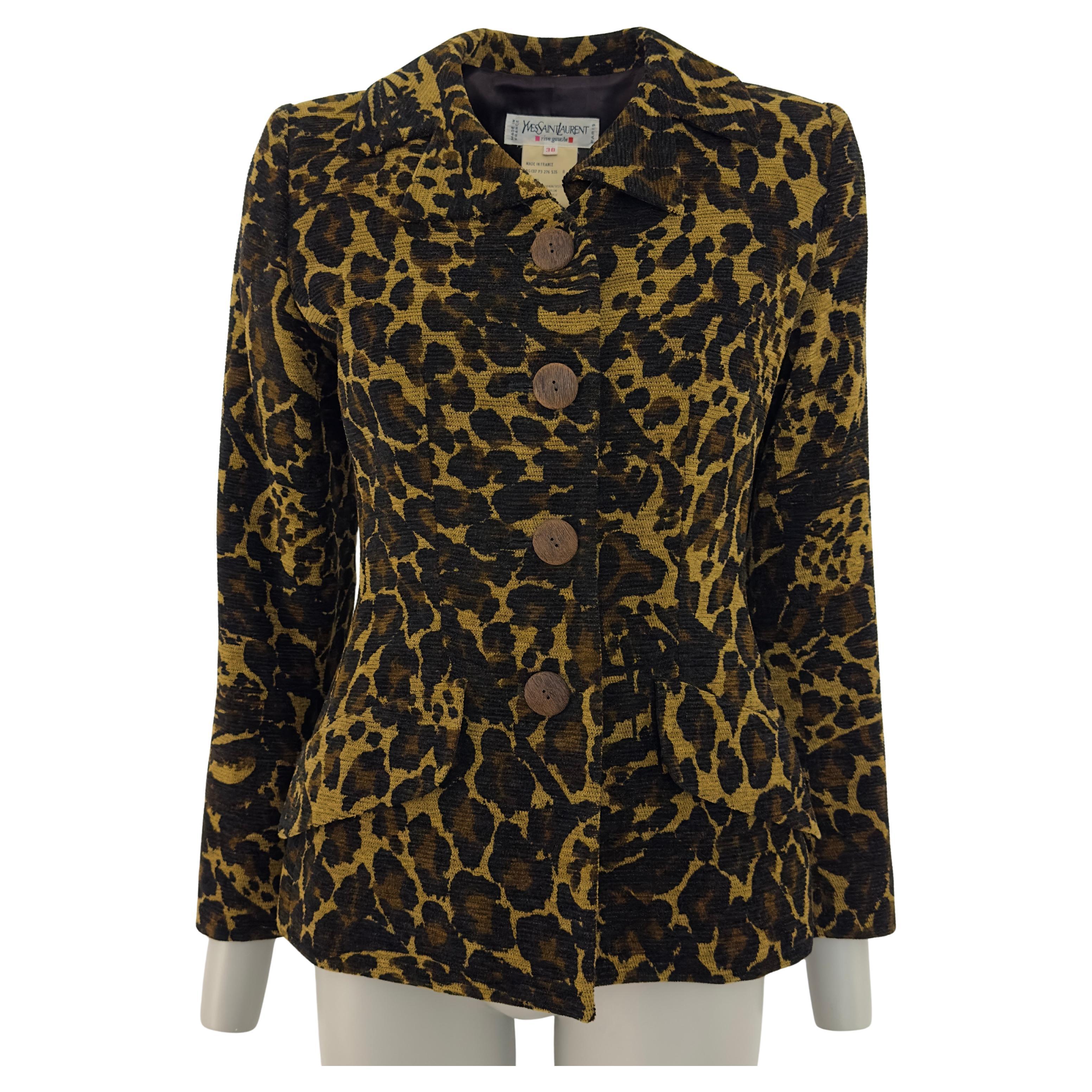 YVES SAINT LAURENT Leopard Print Jacket in Brown circa 1990 For Sale