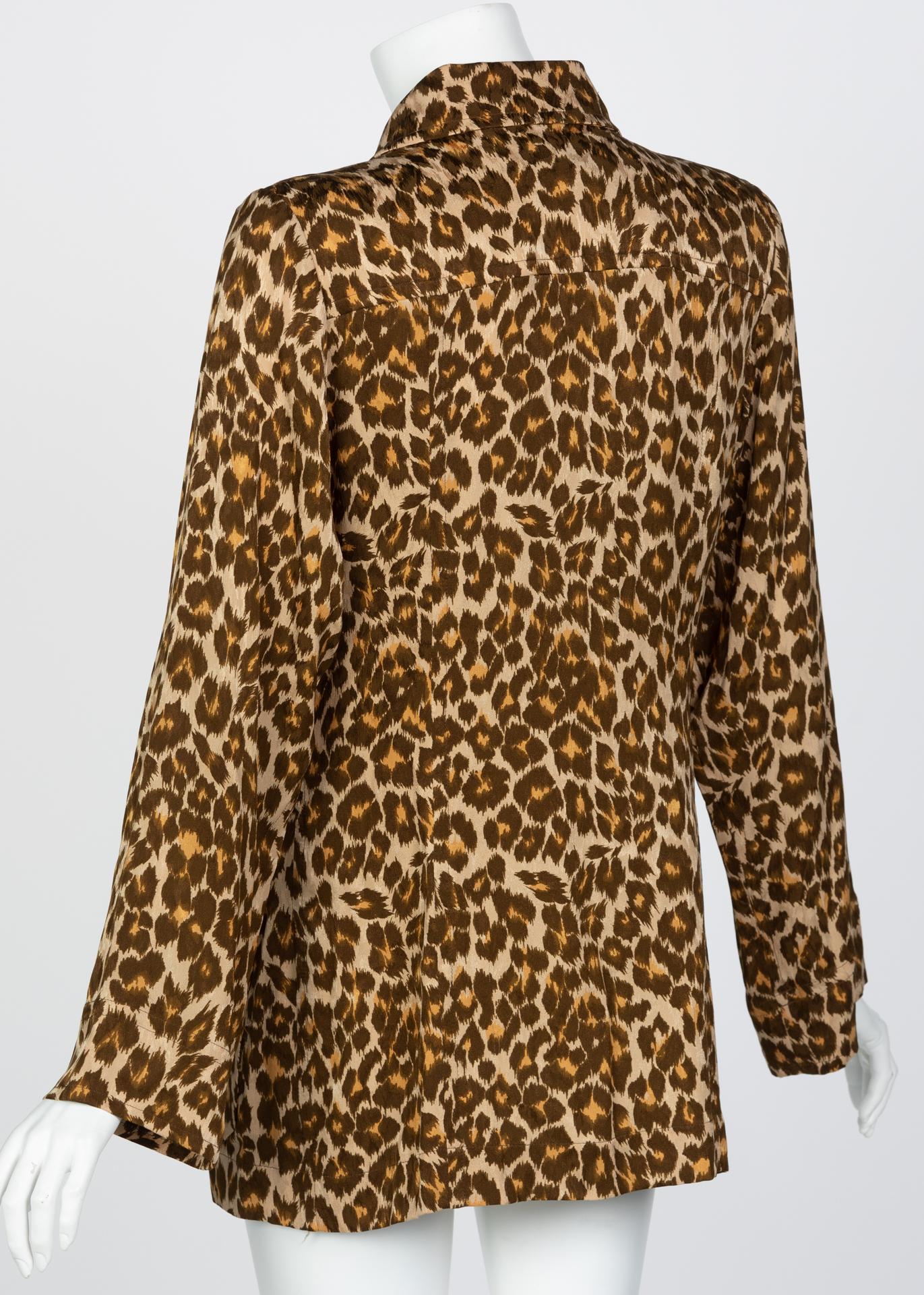 Yves Saint Laurent Leopard Silk Safari Top In Excellent Condition For Sale In Boca Raton, FL