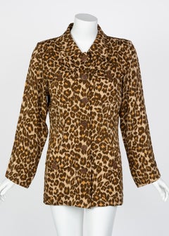 Yves Saint Laurent Leopard Silk Safari Top YSL 1990s