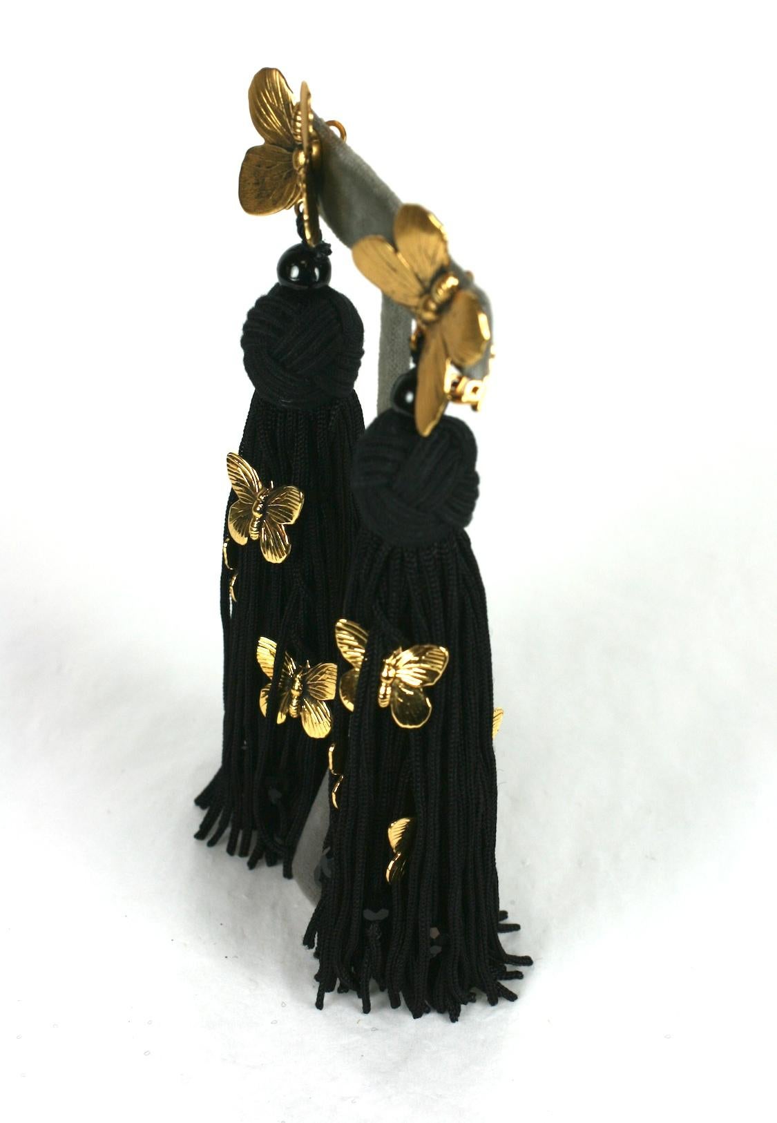 Rare Yves Saint Laurent Haute Couture long tassel ear clips from the Autumn/Winter 1977 