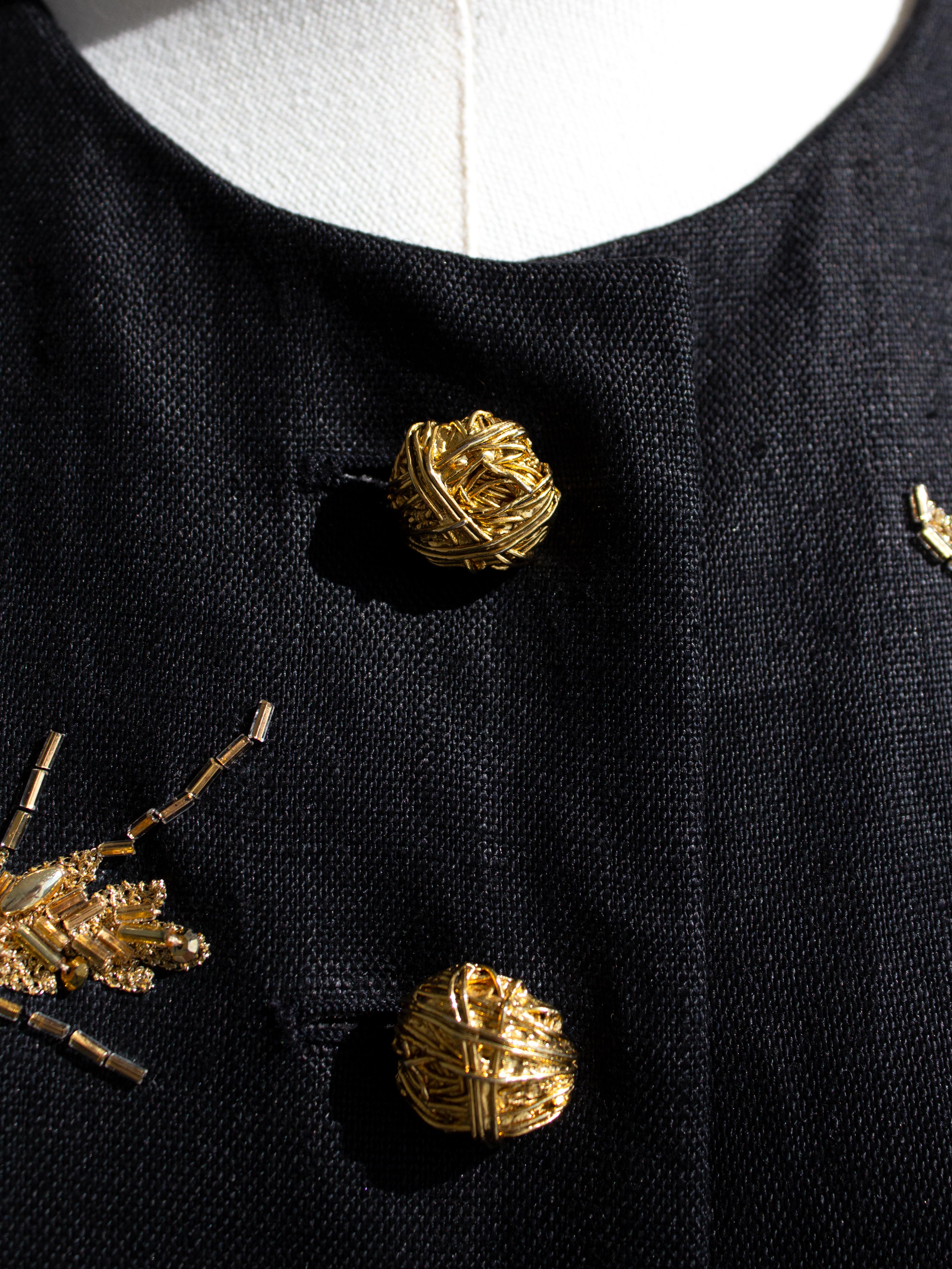 Yves Saint Laurent Lesage Vintage 1980s Black Linen Gold Wheat Sheaves Jacket 7