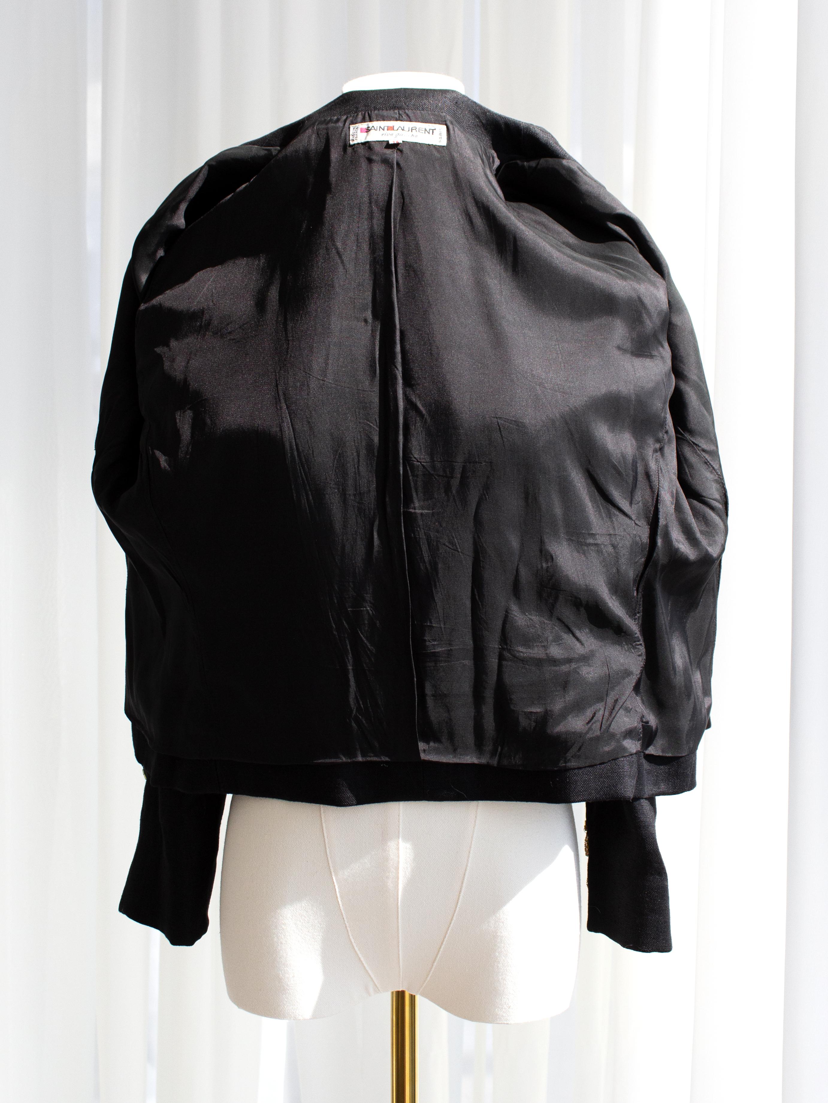 Yves Saint Laurent Lesage Vintage 1980s Black Linen Gold Wheat Sheaves Jacket 13
