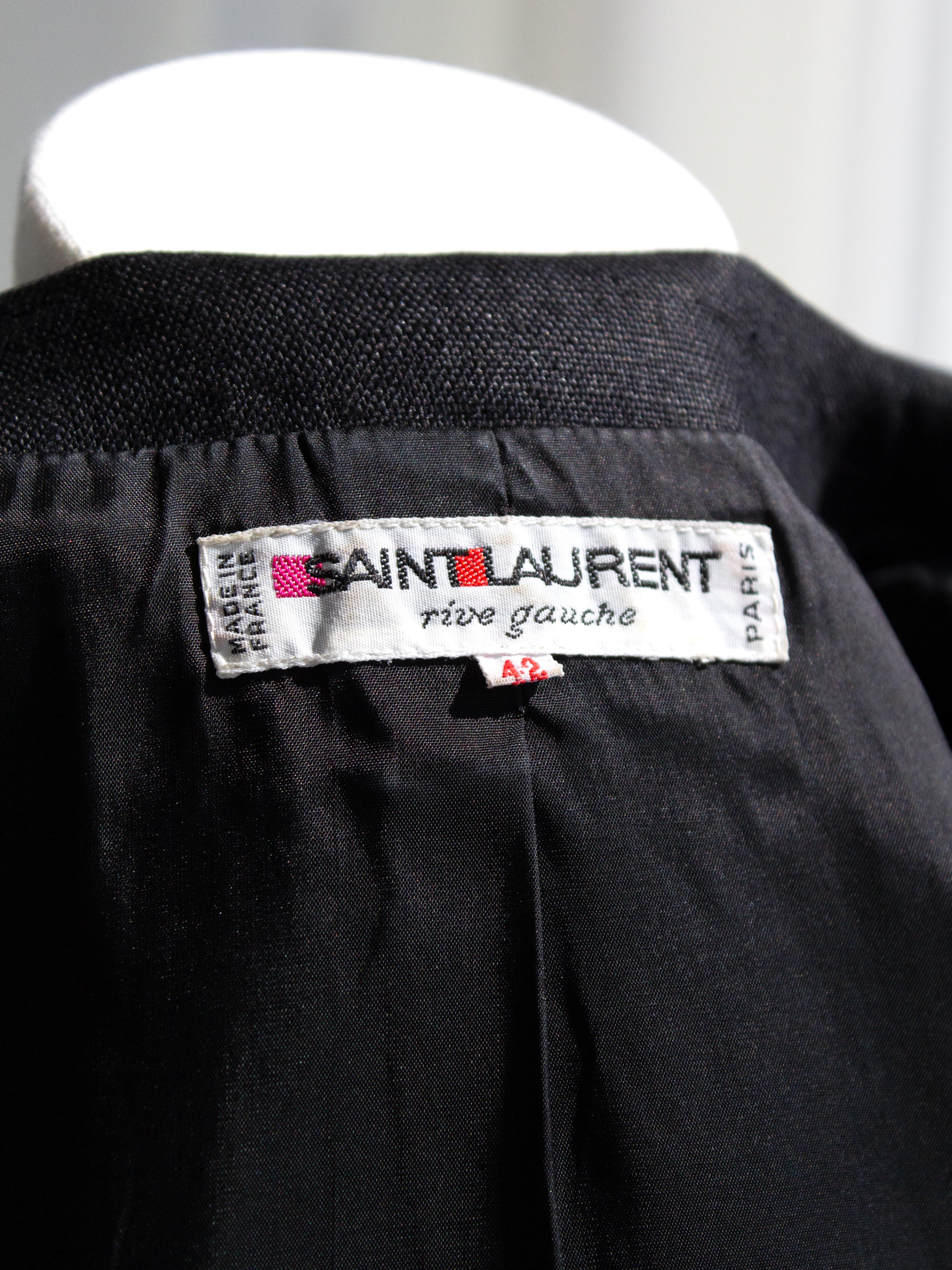 Yves Saint Laurent Lesage Vintage 1980s Black Linen Gold Wheat Sheaves Jacket 14