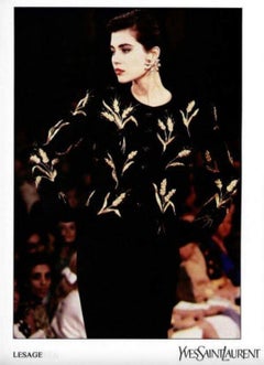Yves Saint Laurent Lesage Vintage 1980s Black Linen Gold Wheat Sheaves Jacket