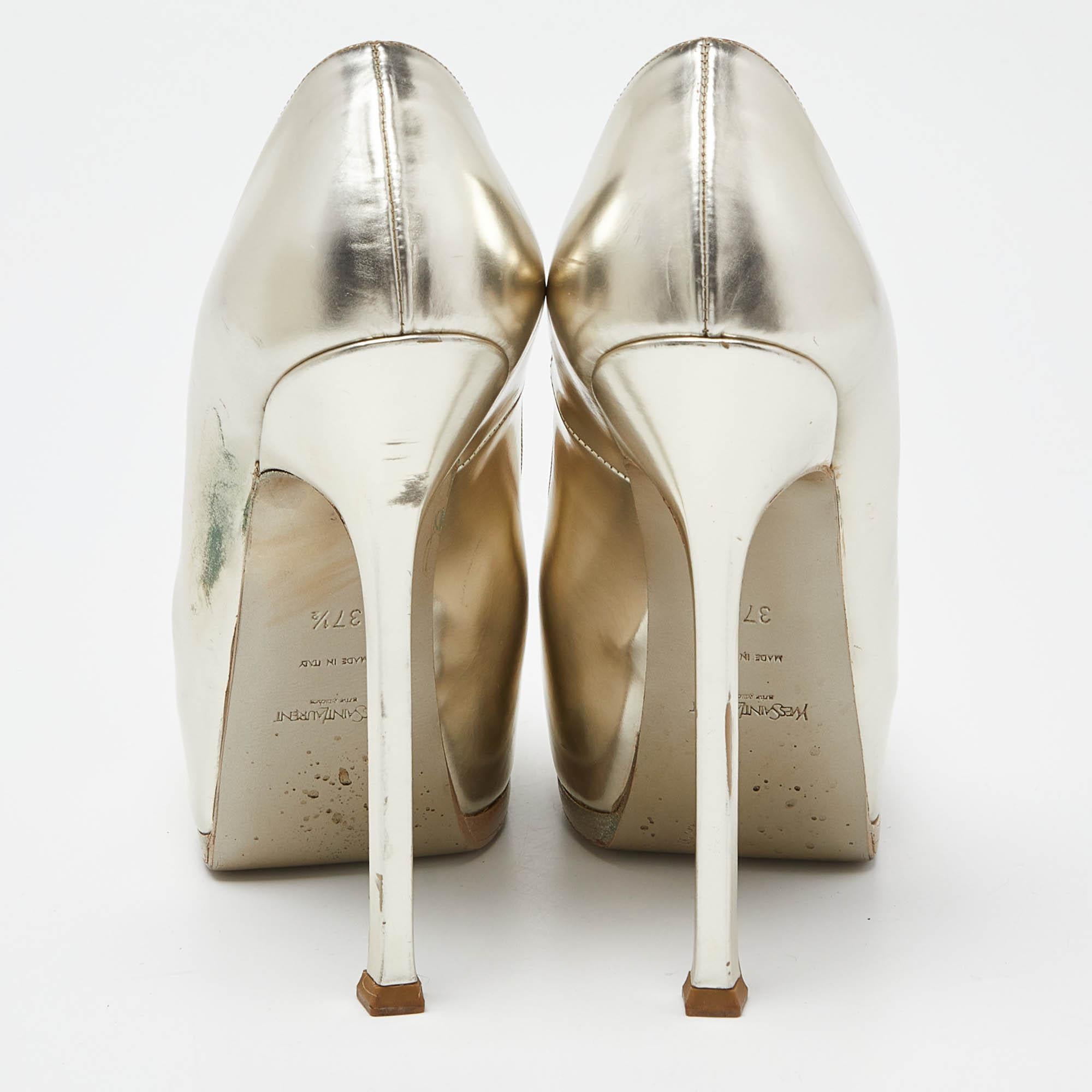 Yves Saint Laurent Hellgold Leder Tribtoo Plateau Pumps Größe 37,5 Damen im Angebot