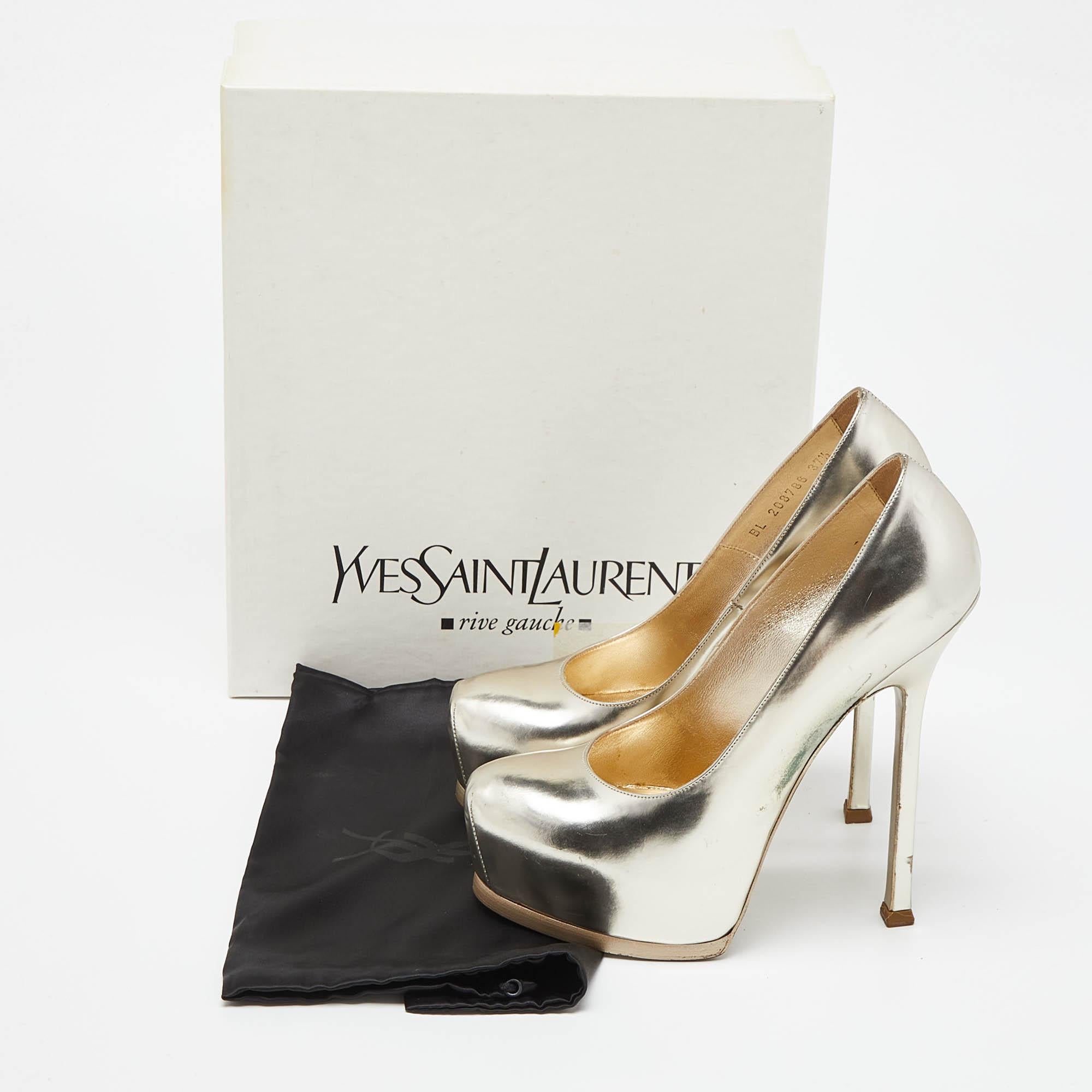 Yves Saint Laurent Hellgold Leder Tribtoo Plateau Pumps Größe 37,5 im Angebot 4