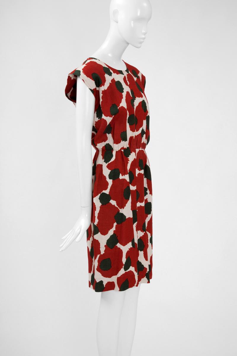 Red Yves Saint Laurent Linen Day Dress For Sale