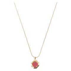 Yves Saint Laurent Logo Plate Necklace in Pink