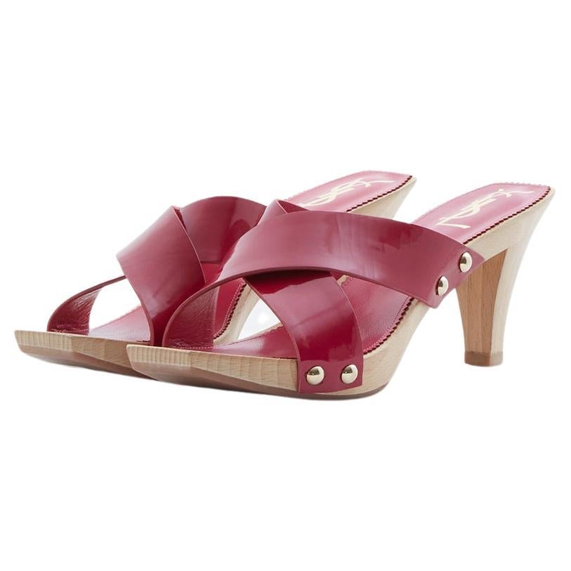 Yves Saint Laurent Lolita wooden fuchsia patent leather criss cross toe  heels For Sale at 1stDibs