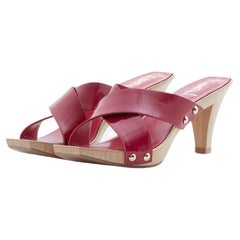 Yves Saint Laurent Lolita wooden fuchsia patent leather criss cross toe heels