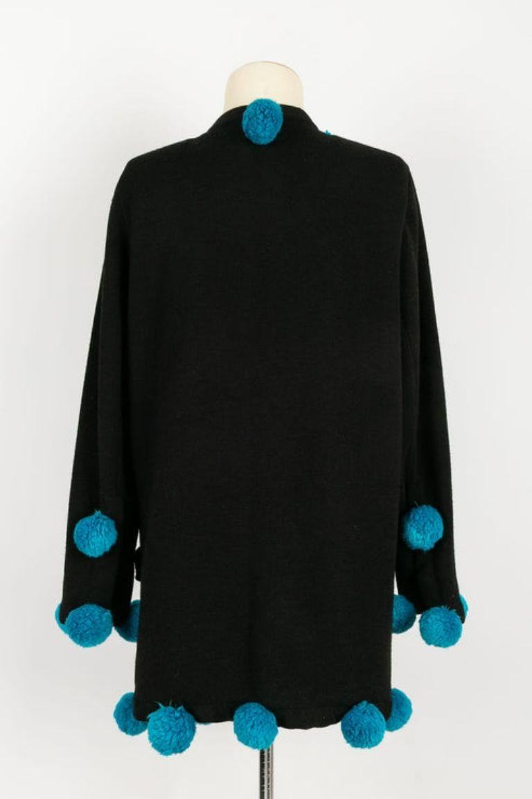 Yves Saint Laurent Long Black Wool Jacket Size 38FR, 1980s For Sale 1