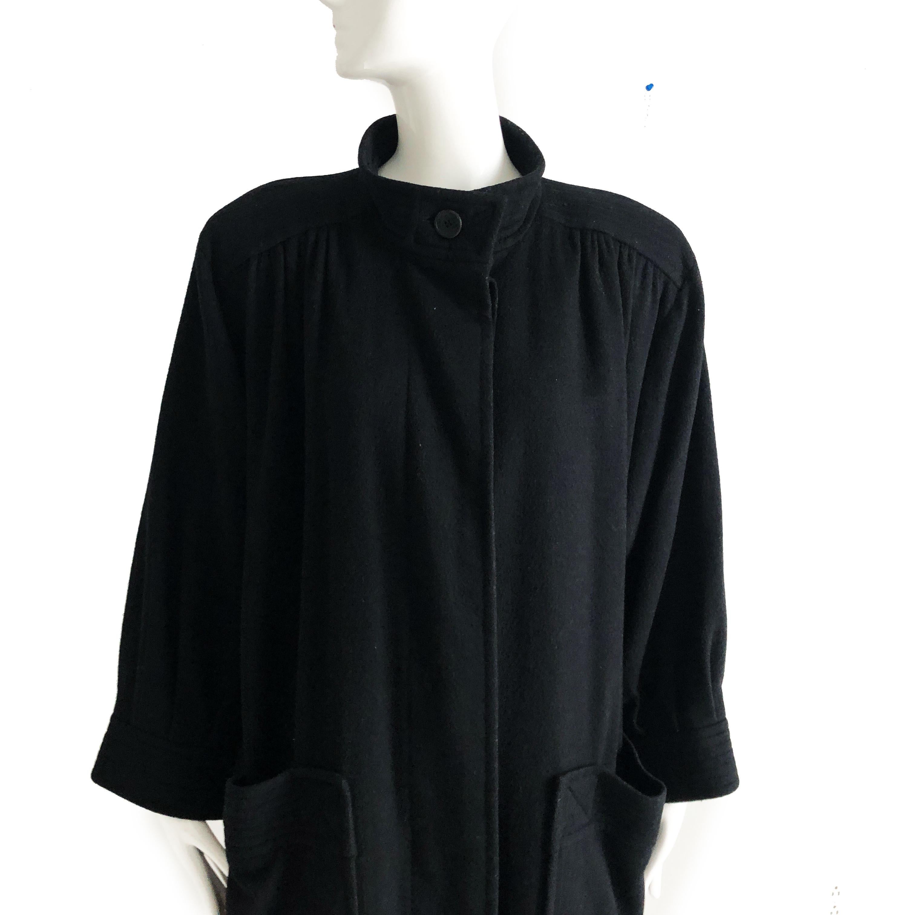 Women's Yves Saint Laurent Long Coat Black Wool YSL Russian Collection Vintage 70s Sz38 For Sale