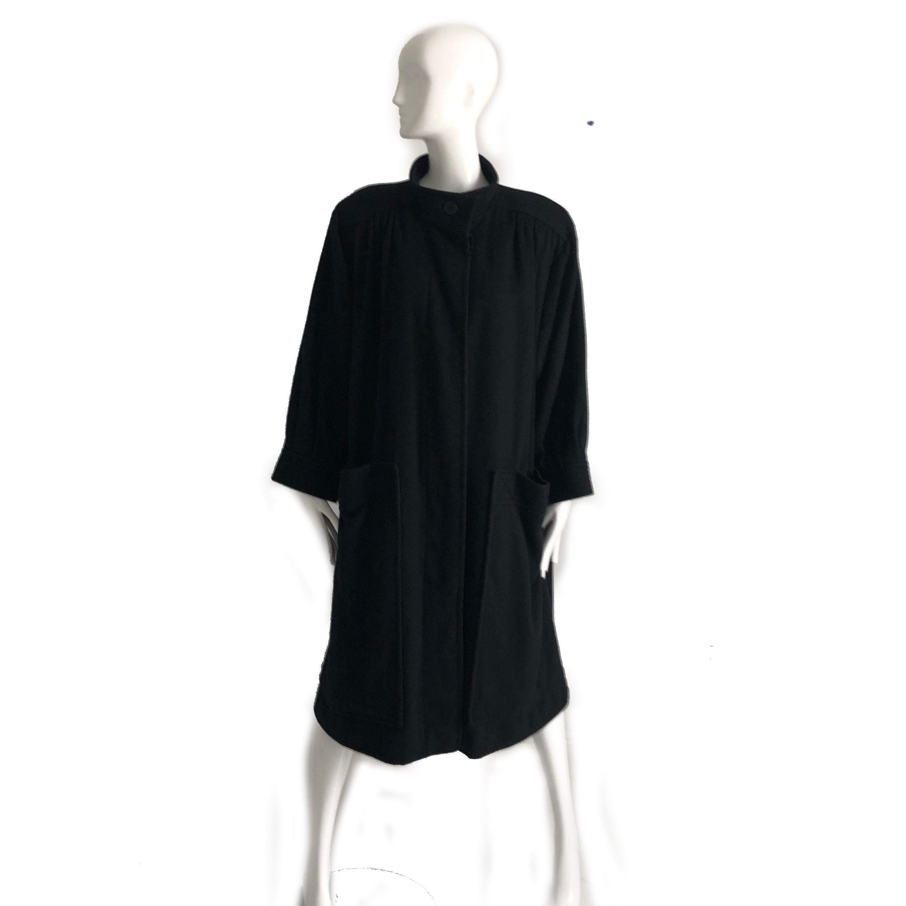 Yves Saint Laurent Long Coat Black Wool YSL Russian Collection Vintage 70s Sz38 2