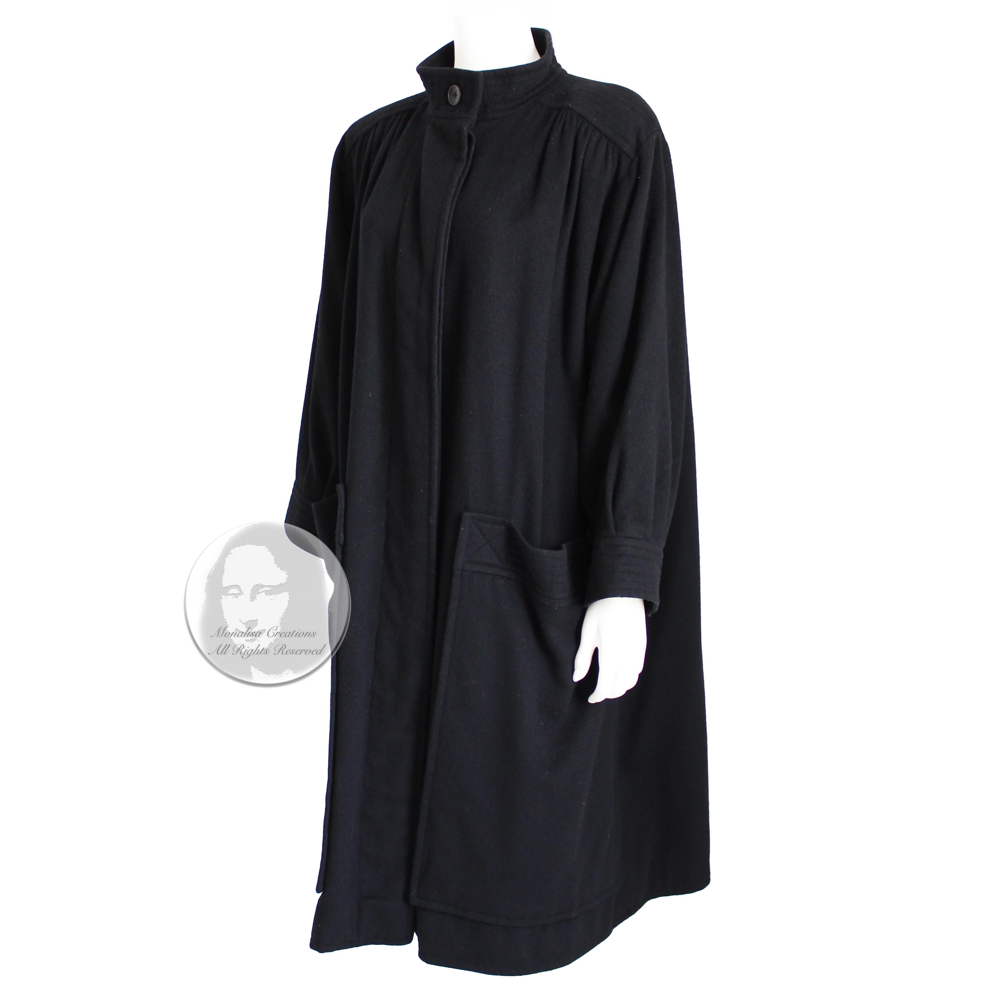 Yves Saint Laurent Long Coat Black Wool YSL Russian Collection Vintage 70s Sz38 For Sale 3