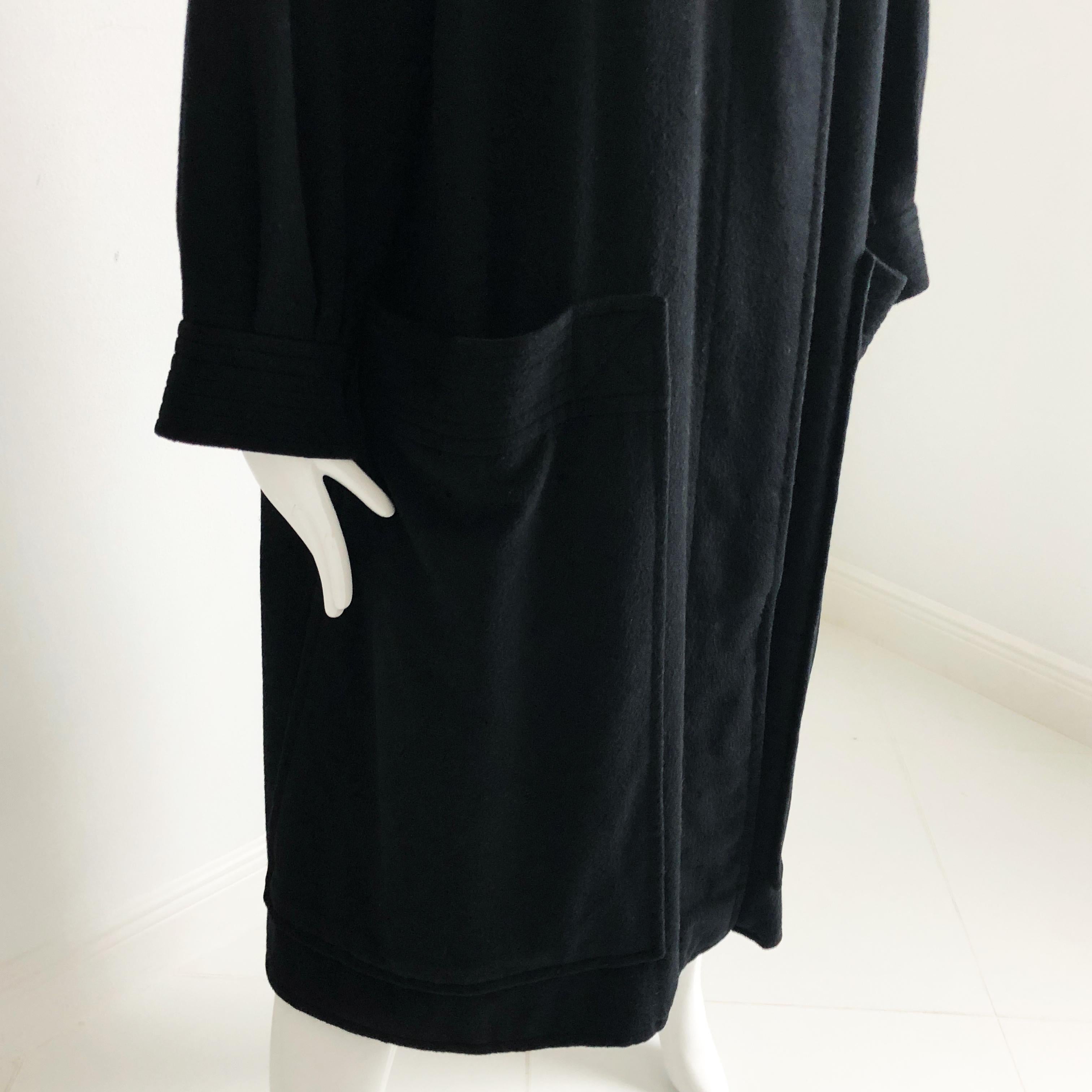 Yves Saint Laurent Long Coat Black Wool YSL Russian Collection Vintage 70s Sz38 5