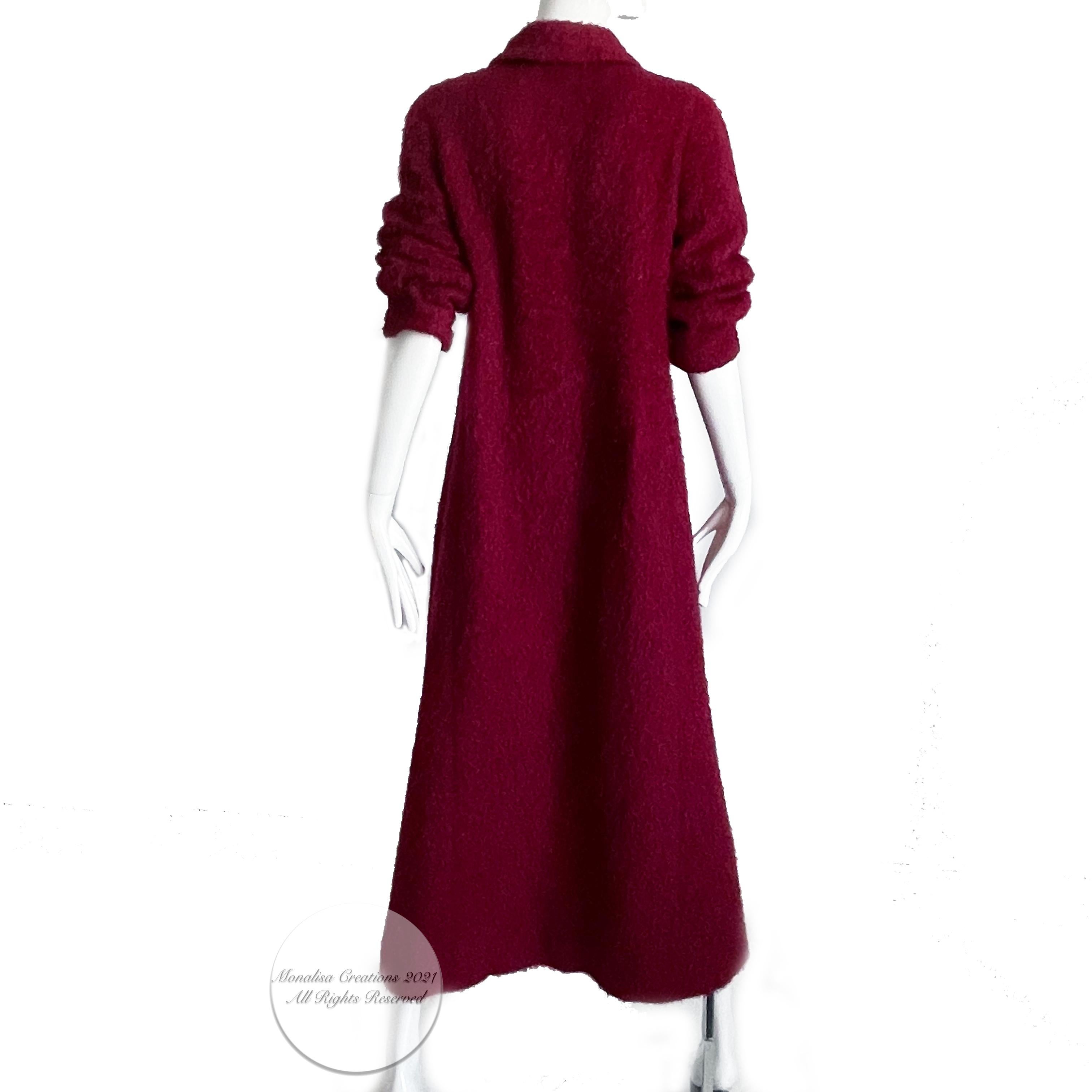 Yves Saint Laurent Long Coat Boucle Knit Cranberry Wool Vintage 60s Numbered  5