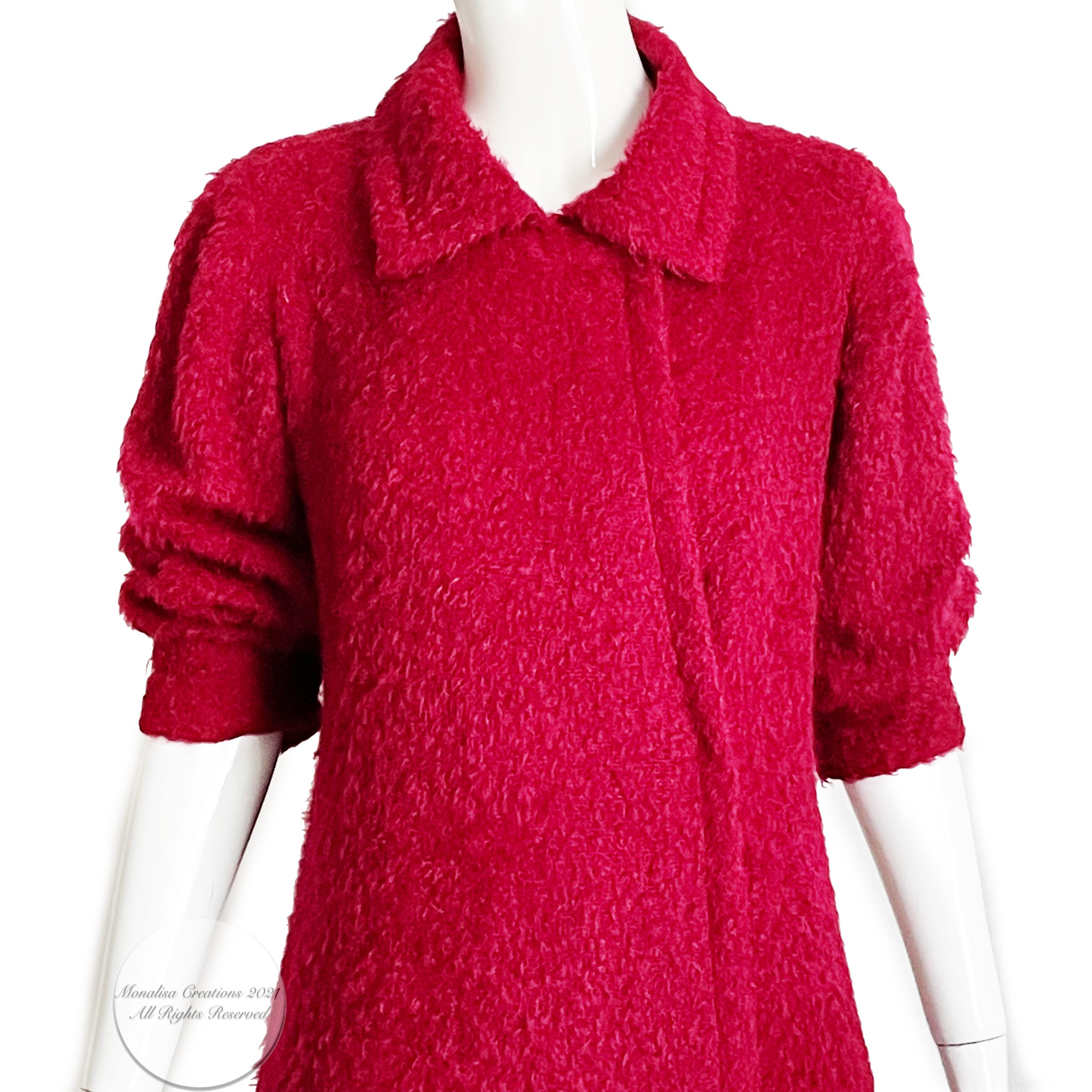 Women's or Men's Yves Saint Laurent Long Coat Boucle Knit Cranberry Wool Vintage 60s Numbered 