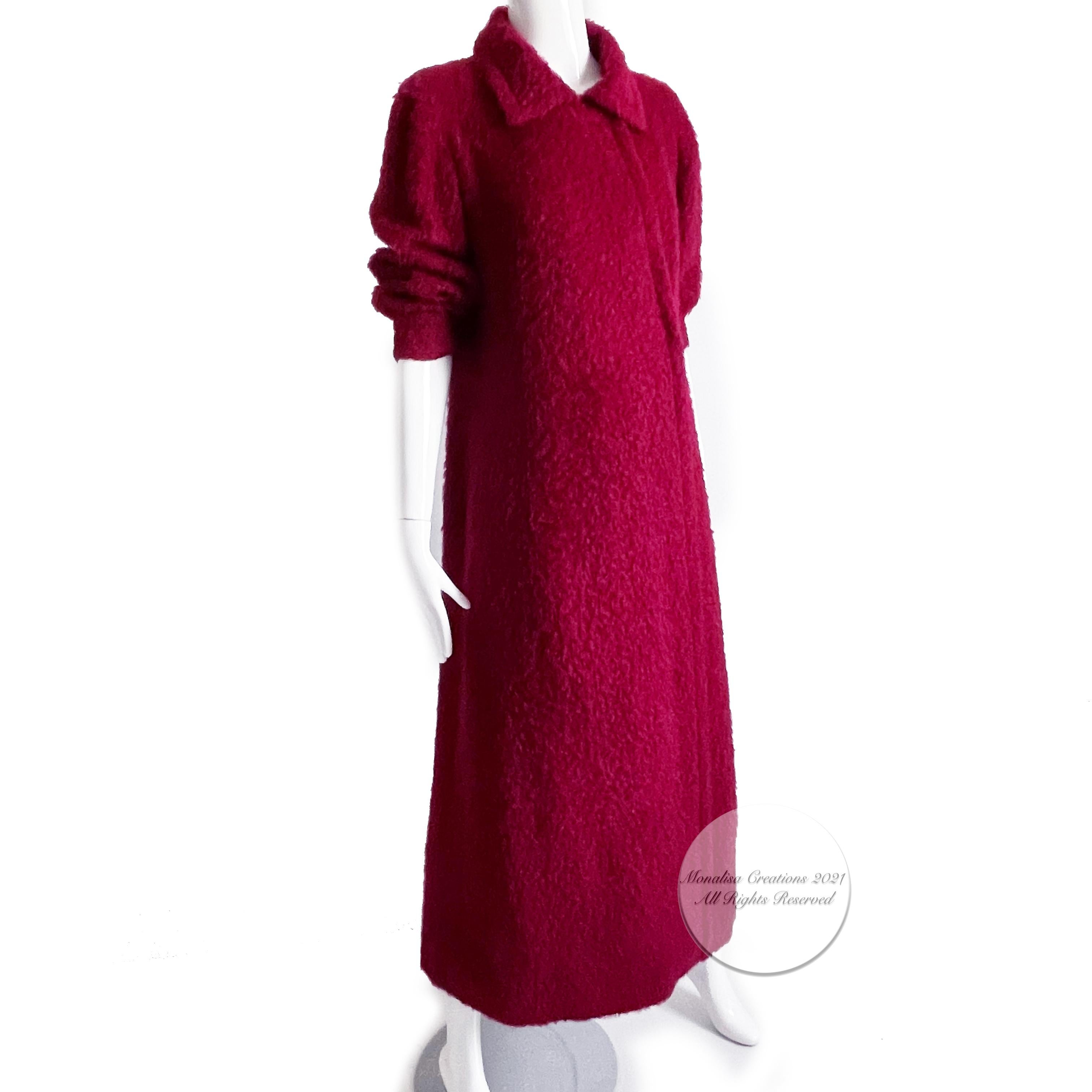 Yves Saint Laurent Long Coat Boucle Knit Cranberry Wool Vintage 60s Numbered  2