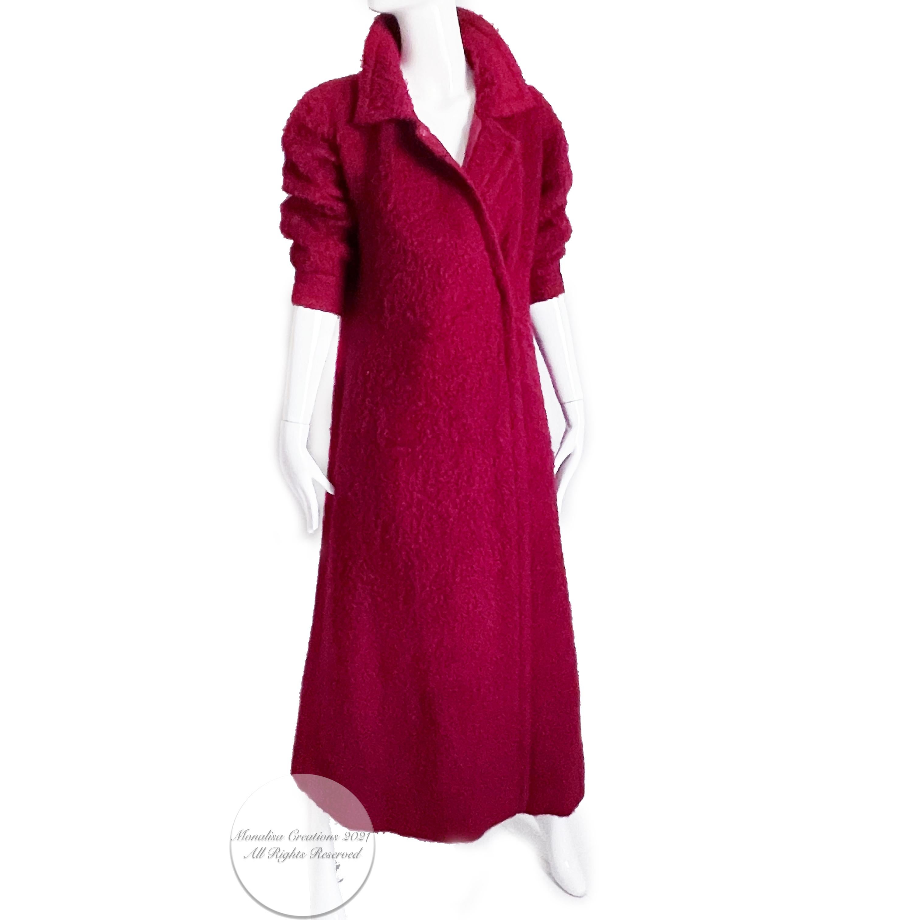 Yves Saint Laurent Long Coat Boucle Knit Cranberry Wool Vintage 60s Numbered  3