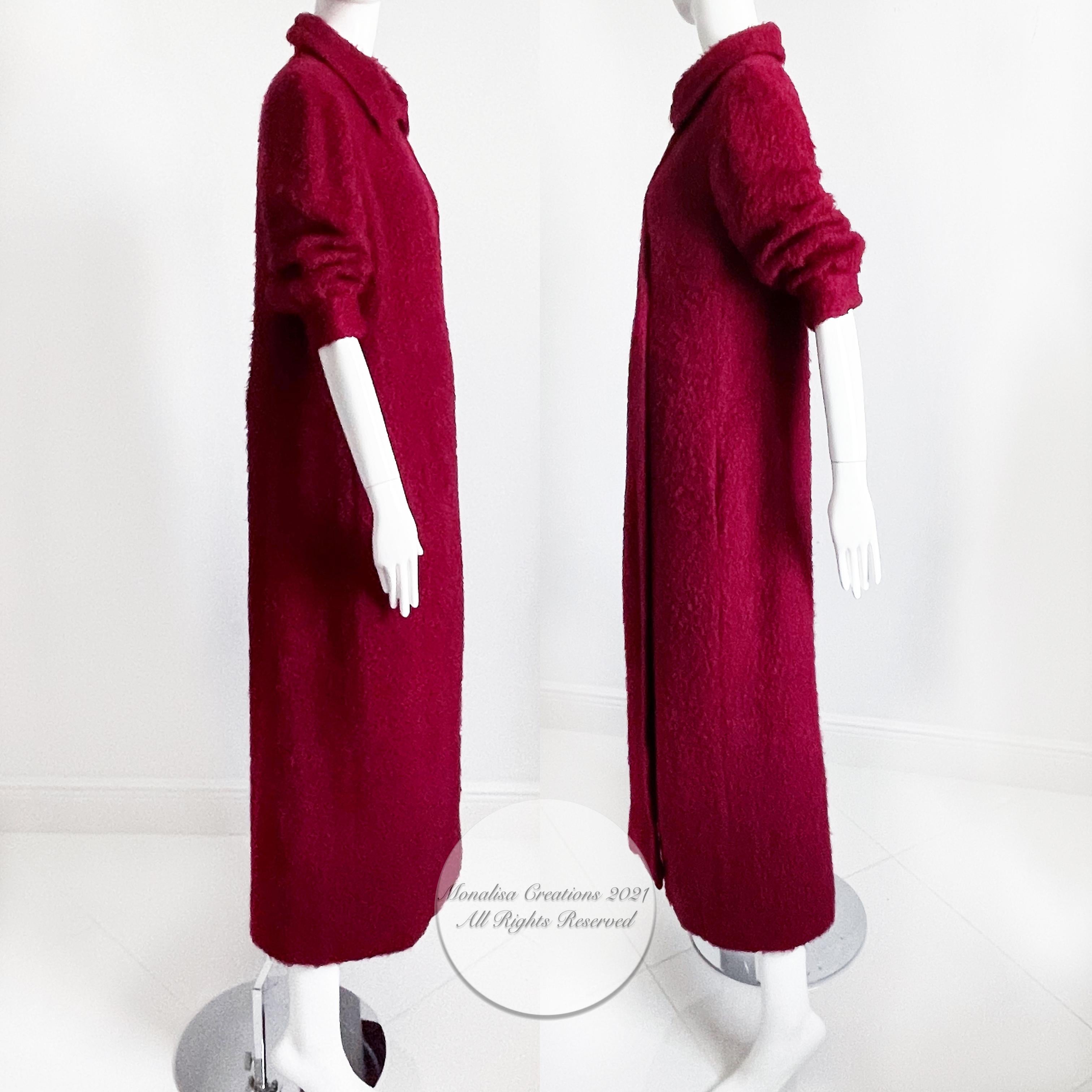 Yves Saint Laurent Long Coat Boucle Knit Cranberry Wool Vintage 60s Numbered  4