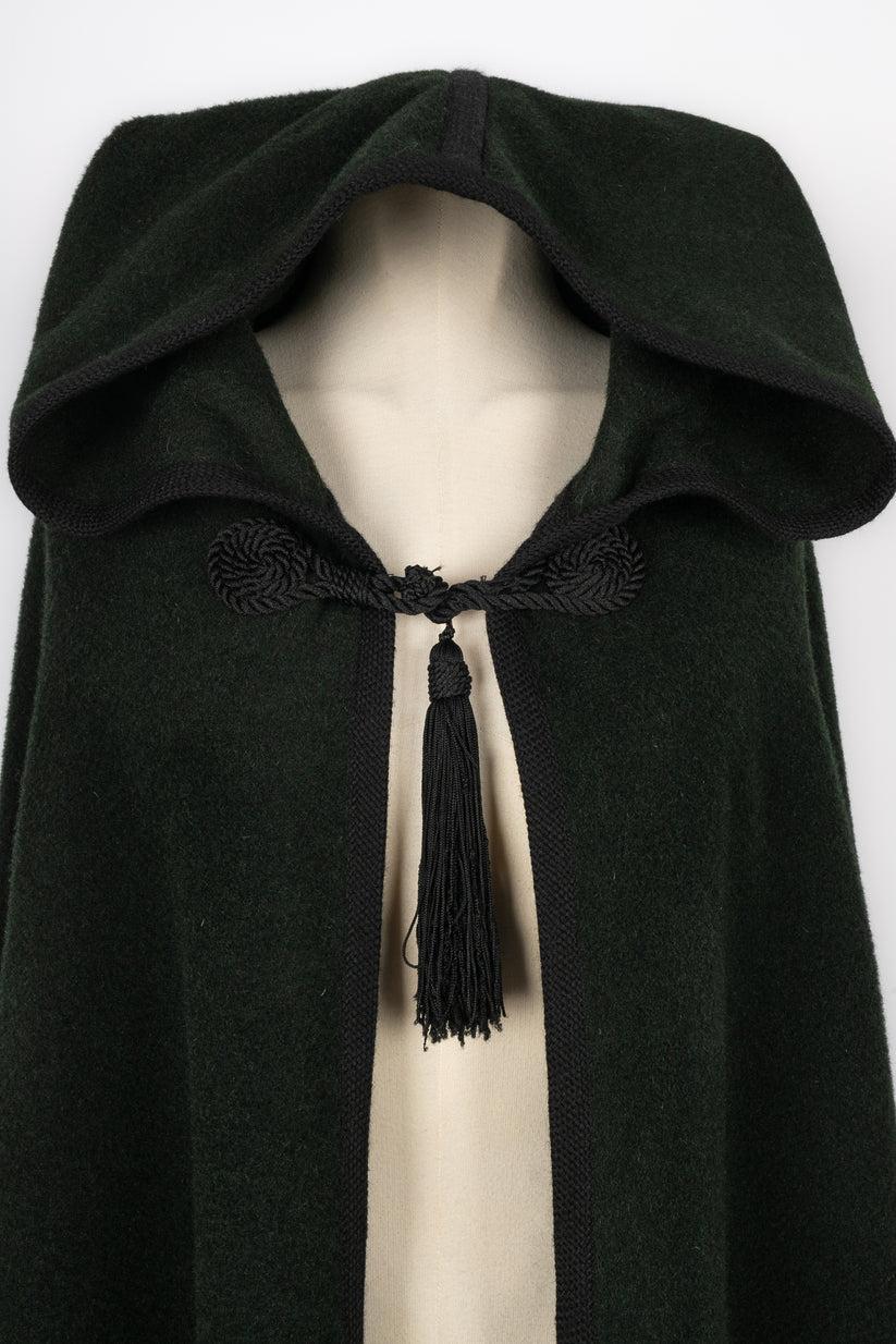 Yves Saint Laurent Long Dark-Green Wool Cape For Sale 1
