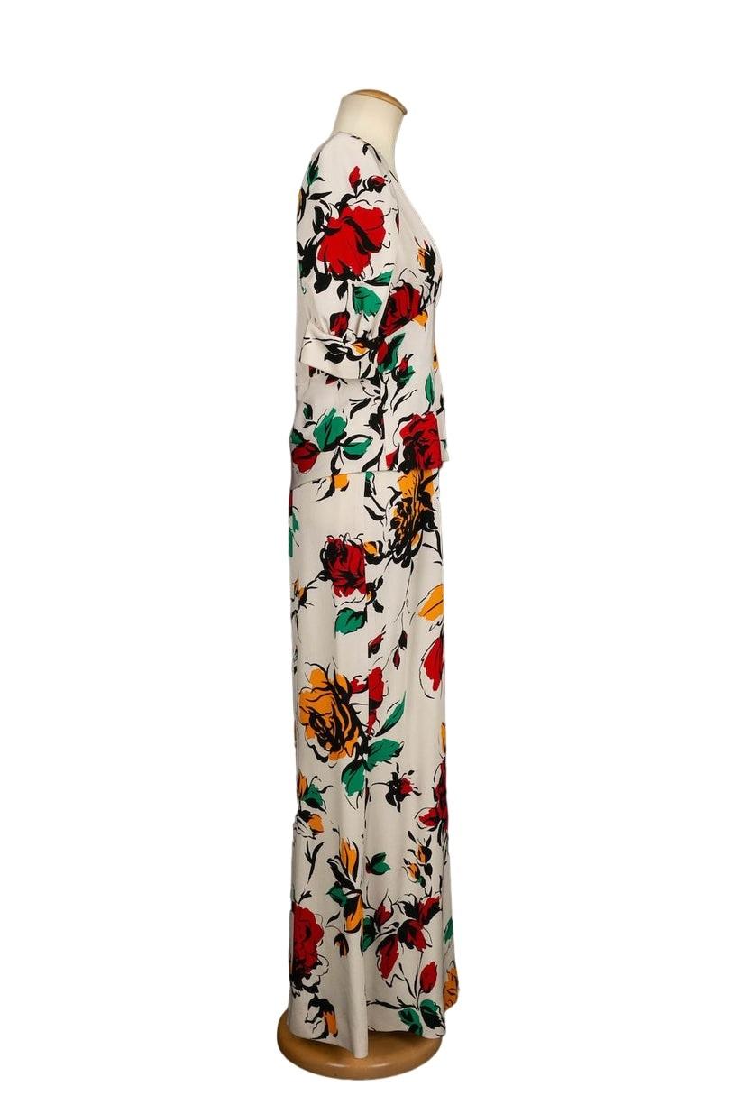 Yves Saint Laurent Long Flower Printed Silk Haute Couture Dress In Excellent Condition For Sale In SAINT-OUEN-SUR-SEINE, FR