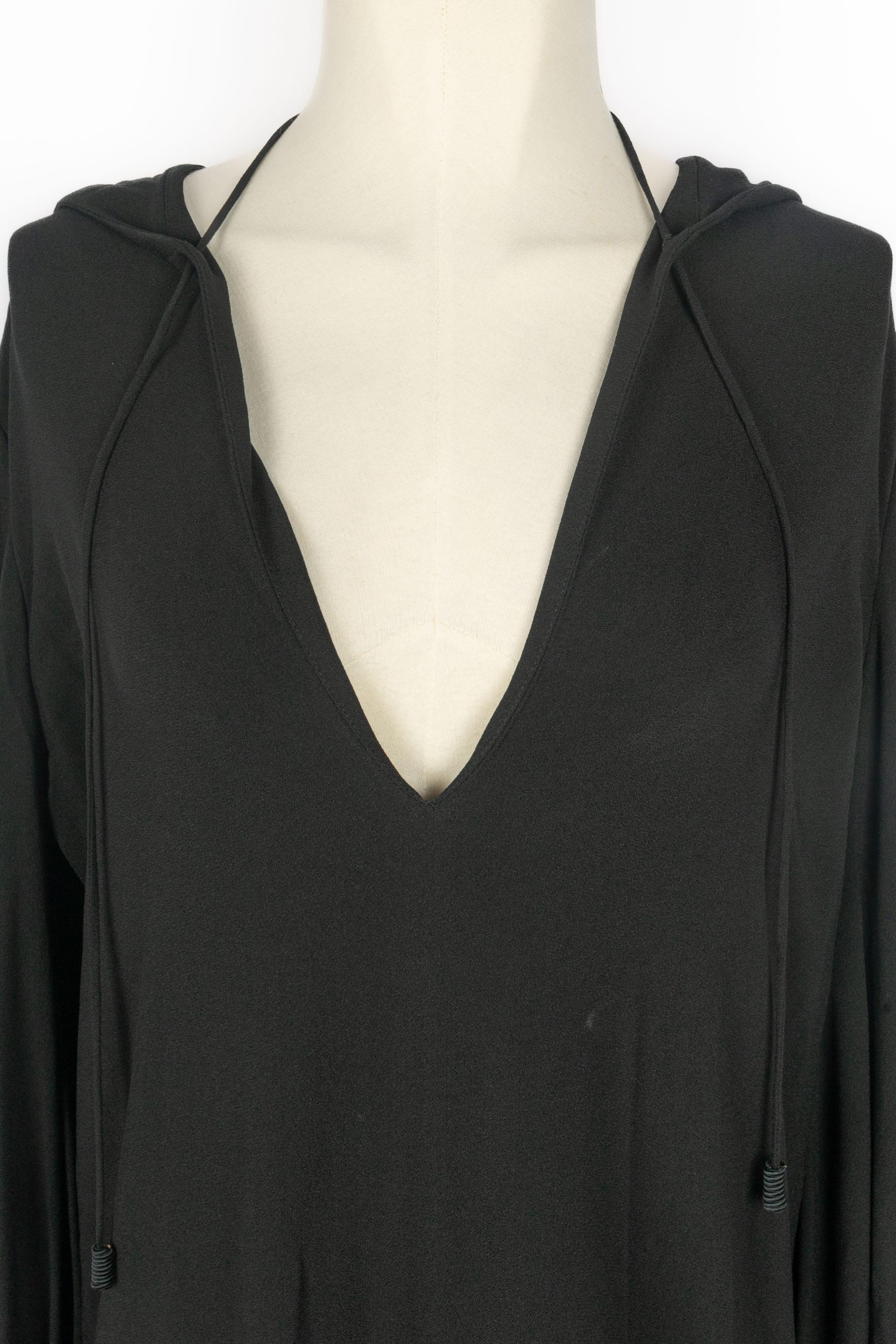 Black Yves Saint Laurent long hooded dress For Sale