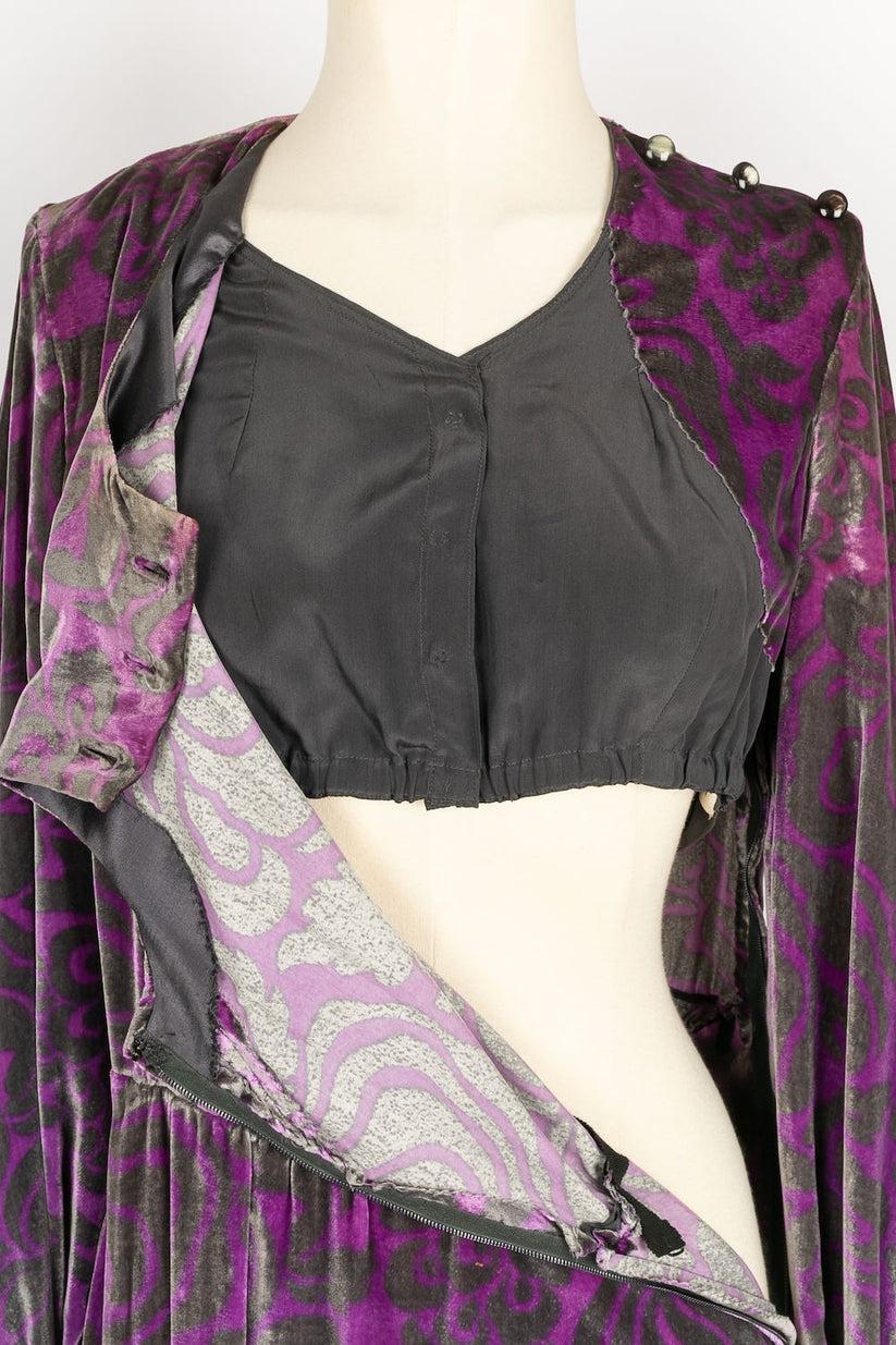 Robe longue haute couture Yves Saint Laurent en velours de soie violet et gris en vente 5