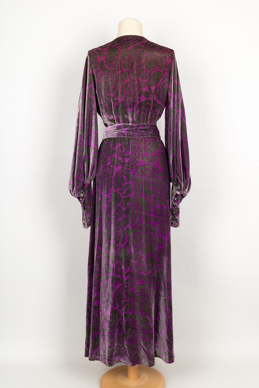 Black Yves Saint Laurent Long Purple and Gray Silk Velvet Haute Couture Dress For Sale