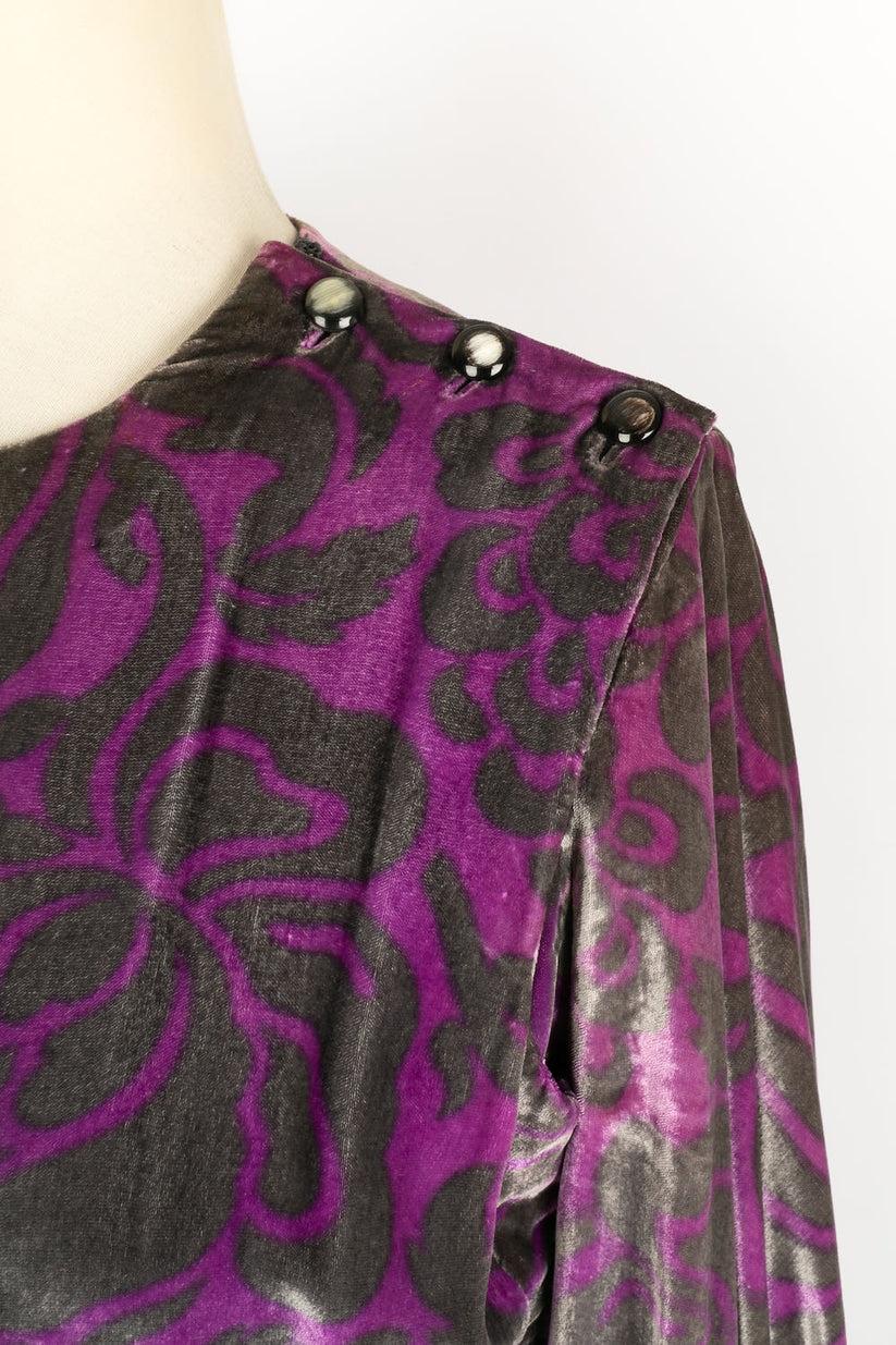 Women's Yves Saint Laurent Long Purple and Gray Silk Velvet Haute Couture Dress For Sale