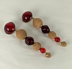 Yves Saint Laurent Long Ruby and Cork Earrings