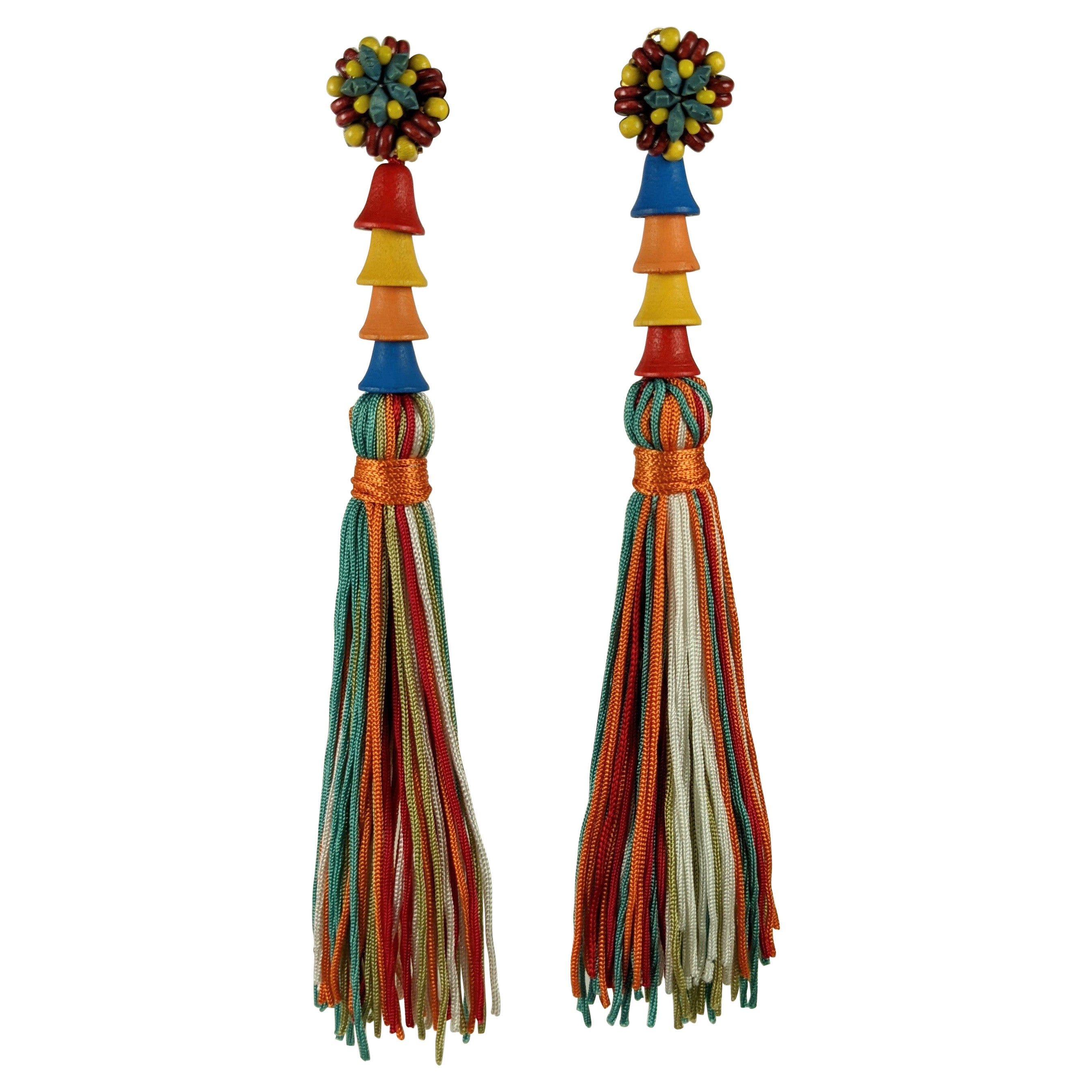 Yves Saint Laurent - Boucles d'oreilles longues en soie à pompon