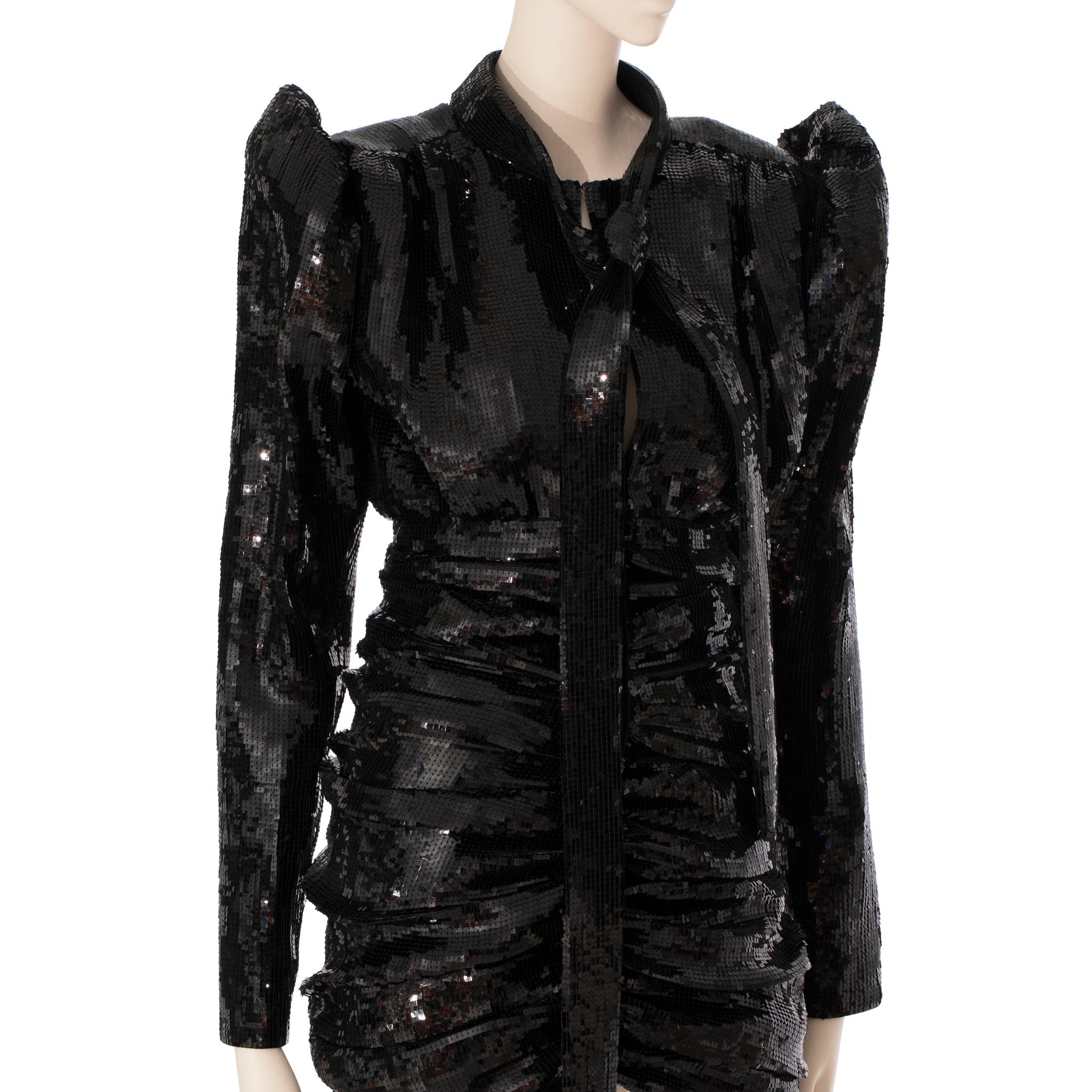 Women's Yves Saint Laurent Long Sleeve Black Sequin Dress 38 Fr For Sale