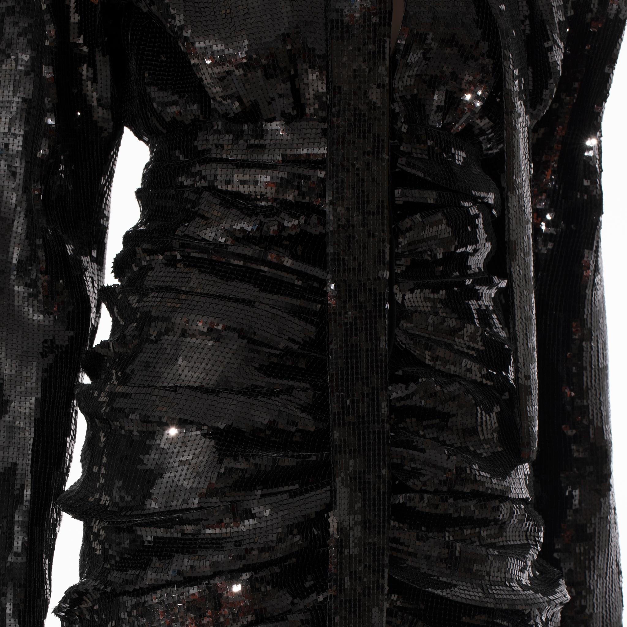 Yves Saint Laurent Long Sleeve Black Sequin Dress 38 Fr For Sale 1