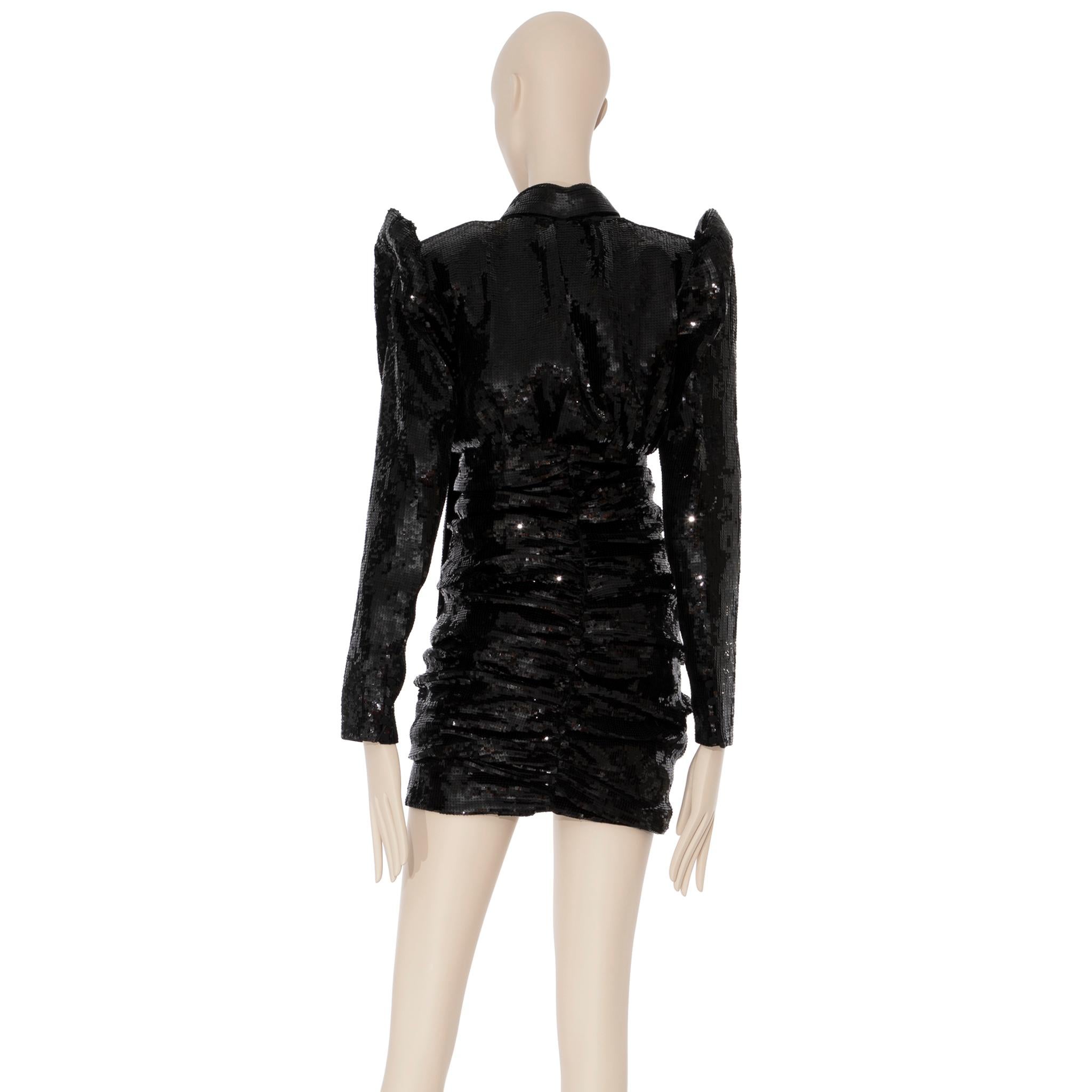 Yves Saint Laurent Long Sleeve Black Sequin Dress 38 Fr For Sale 4