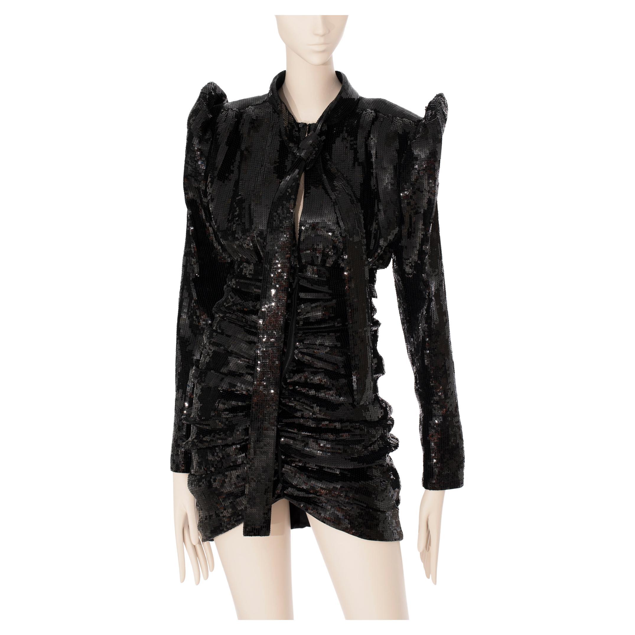 Yves Saint Laurent Long Sleeve Black Sequin Dress 38 Fr For Sale