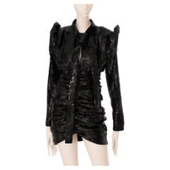 Yves Saint Laurent - Robe à manches longues à paillettes noires, 38 Fr