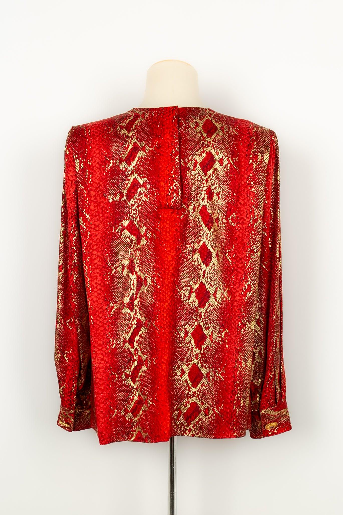 Yves Saint Laurent Long-Sleeved Top Golden Snake-Skin-Style In Excellent Condition For Sale In SAINT-OUEN-SUR-SEINE, FR