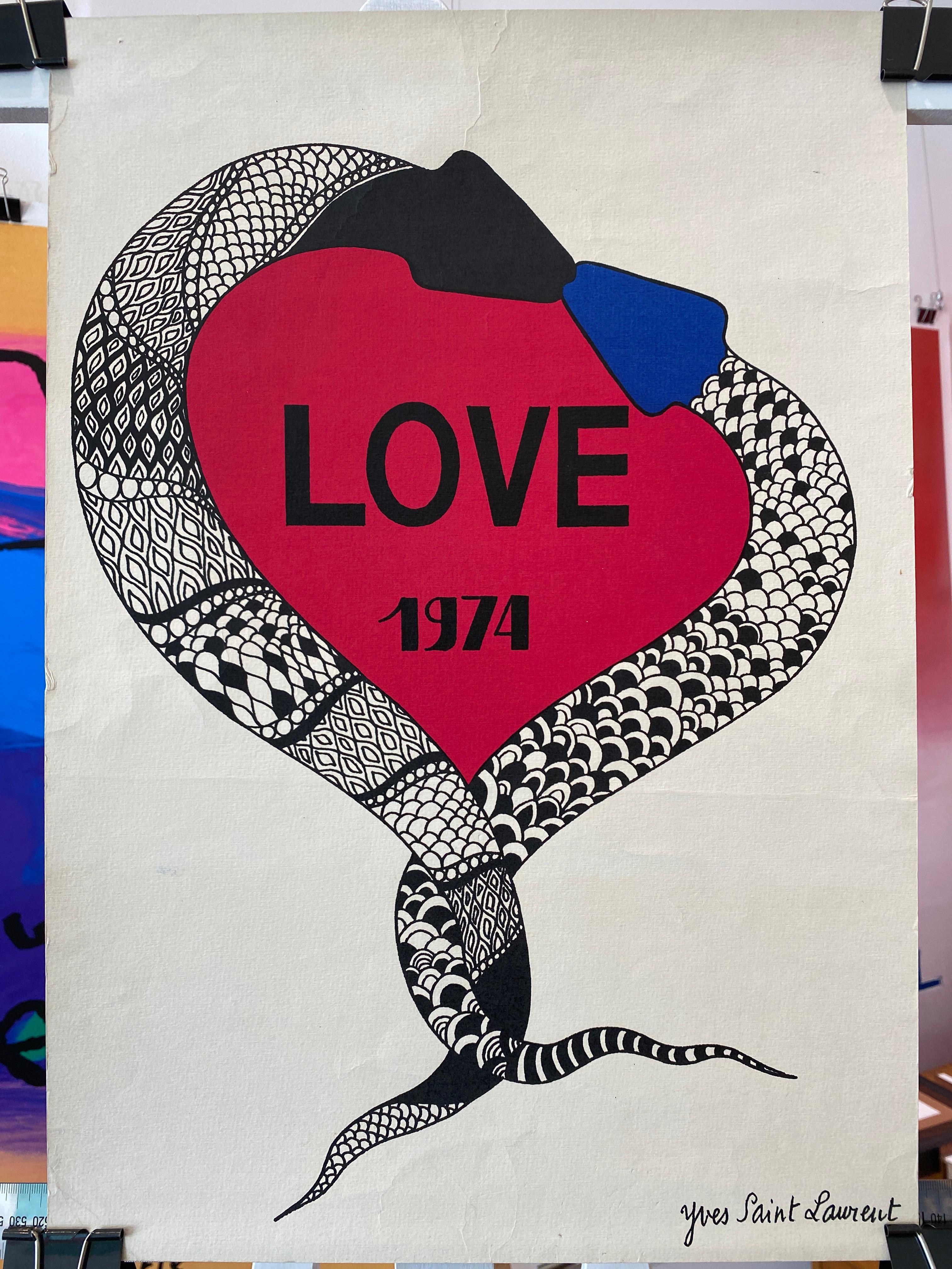 Yves Saint Laurent 'LOVE 1974' Affiche originale d'époque  

Chaque année, Yves Saint Laurent concevait et créait des cartes 