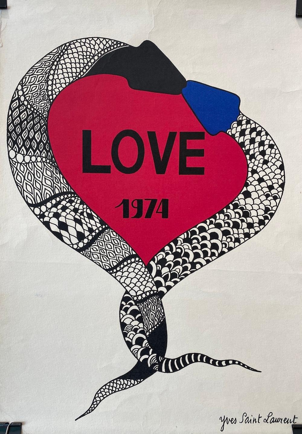 Moderne Yves Saint Laurent 'LOVE 1974' Affiche originale d'époque