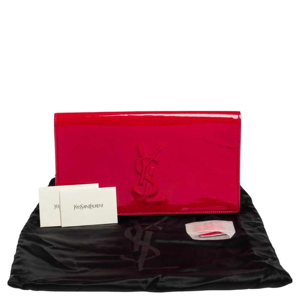 Yves Saint Laurent Magenta Patent Leather Belle De Jour Flap Clutch 10