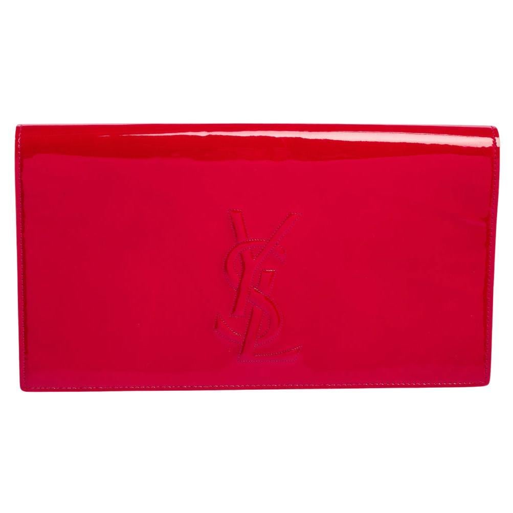 Yves Saint Laurent Magenta Patent Leather Belle De Jour Flap Clutch