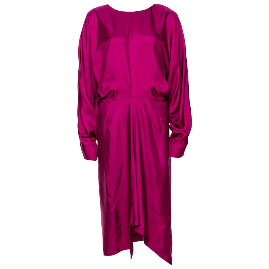 Yves Saint Laurent Magenta Silk Draped Dress M
