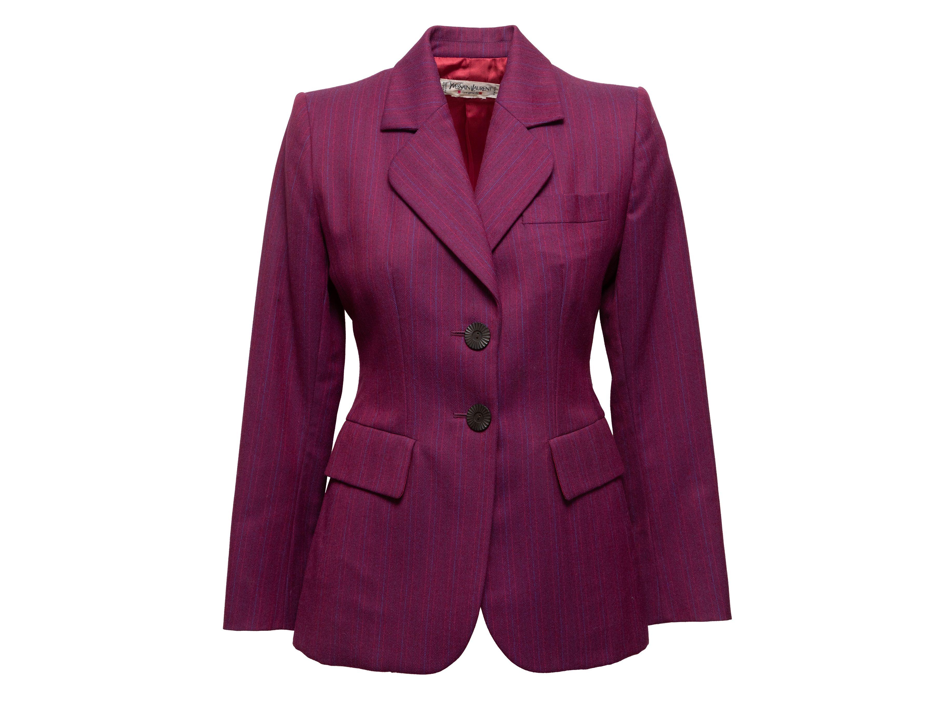 Yves Saint Laurent Magenta Wool Pinstriped Blazer In Good Condition In New York, NY